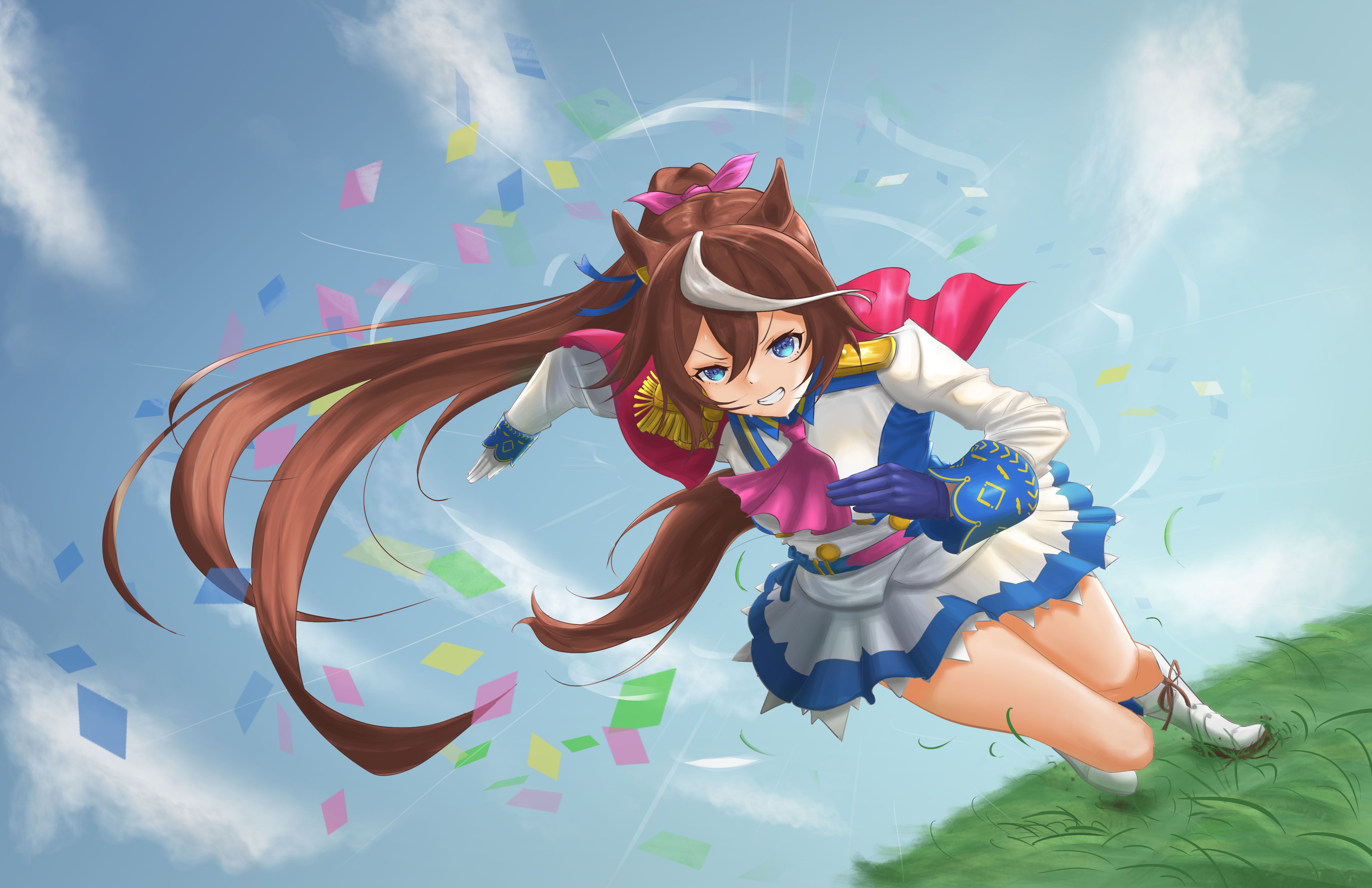 4803x3108 ponytail, long hair, brunette, horse girls, anime, anime girls, Uma Musume Pretty Derby, Tokai Teio (Uma Musume), artwork, digital art, fan artx3108 Wallpaper