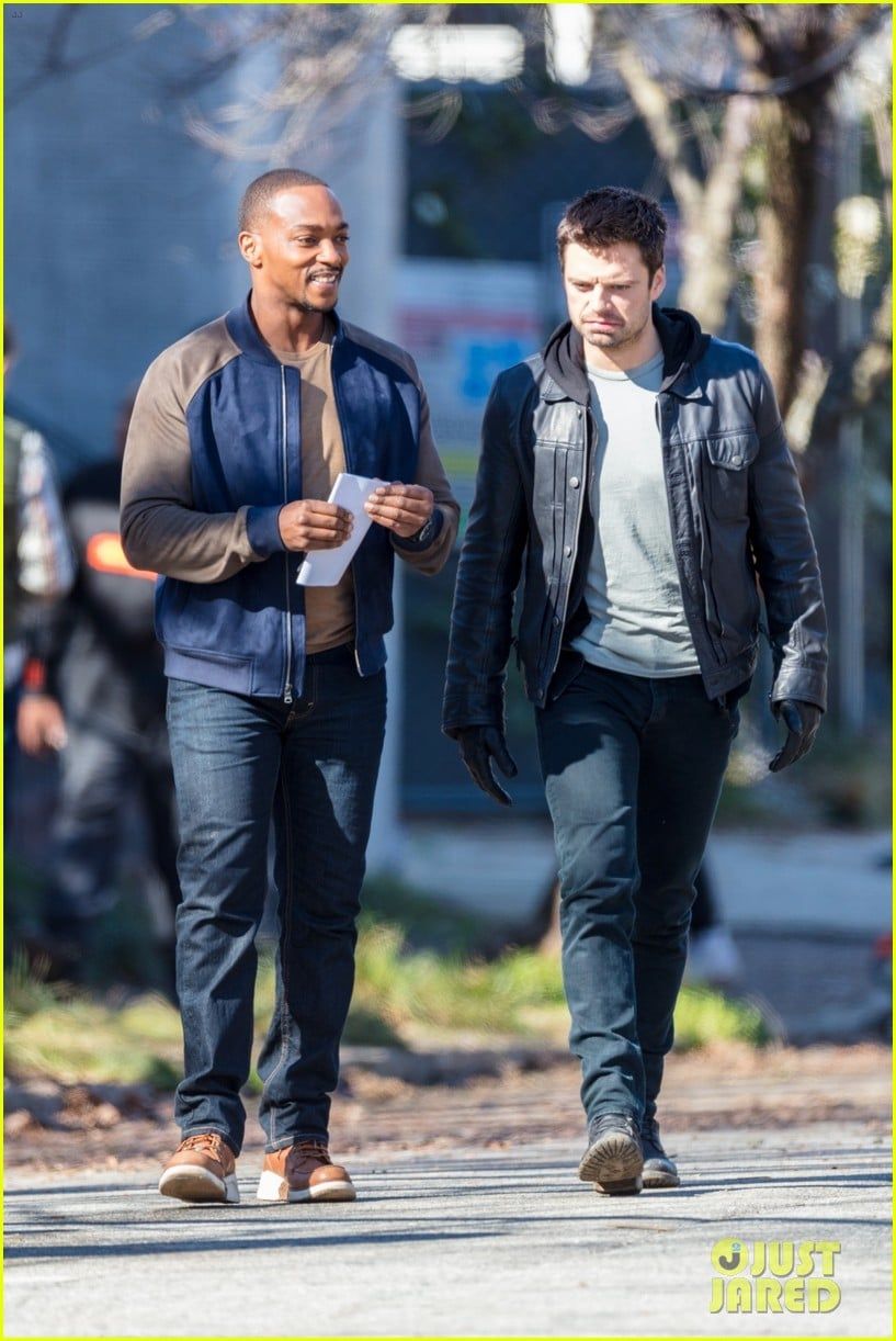 817x1222 Sebastian Stan & Anthony Mackie Continue Work on 'Falcon & The Winter Soldier': Photo 4440791. Anthony Mackie, Disney Plus, Falcon And The Winter Soldier, Marvel, Sebastian Stan Photo. Just Jared: Entertainment News