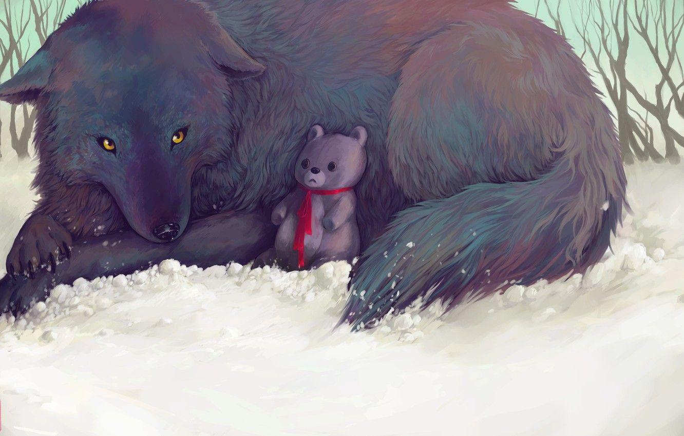 1332x850 Wallpaper Winter, Snow, Nature, Wolf, Teddy Bear, By Glad Sad