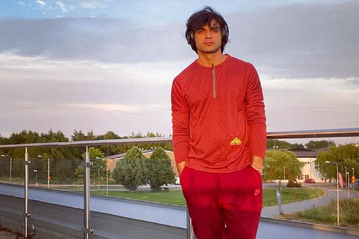 1200x800 Download Neeraj Chopra Red Tracksuit Wallpaper