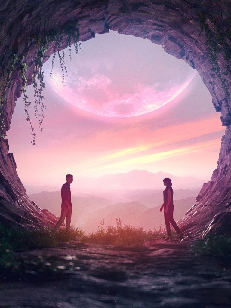 768x1024 Couple Wallpaper 4K, Aesthetic, Romantic, Lovers, Cave