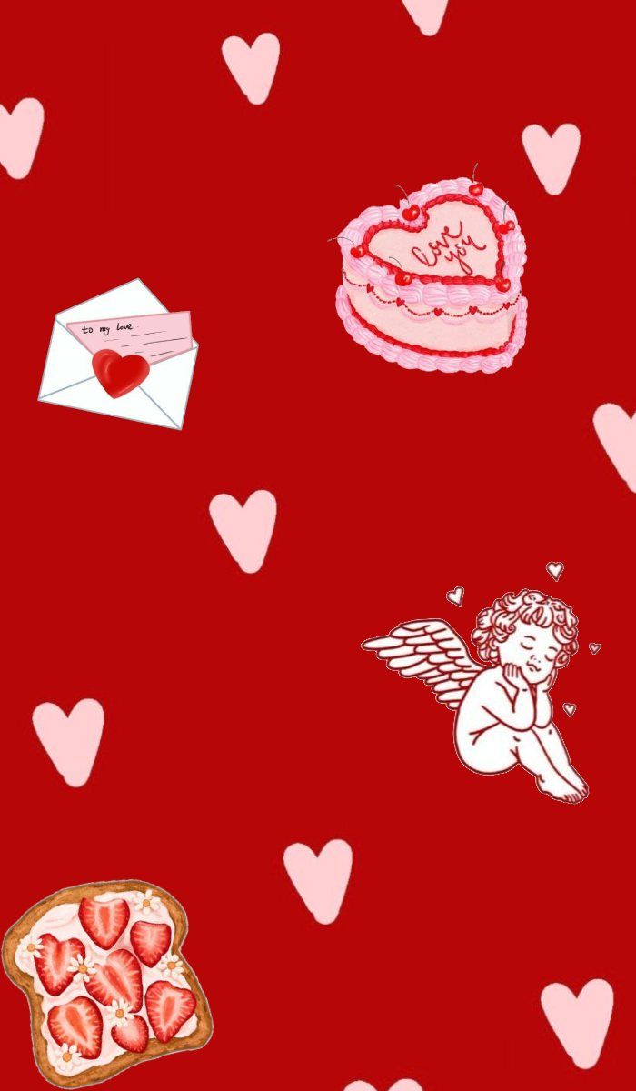 700x1200 Minimal Red Valentine's Day Wallpaper : Hearts, Cupid & Sweet Love Aesthetic
