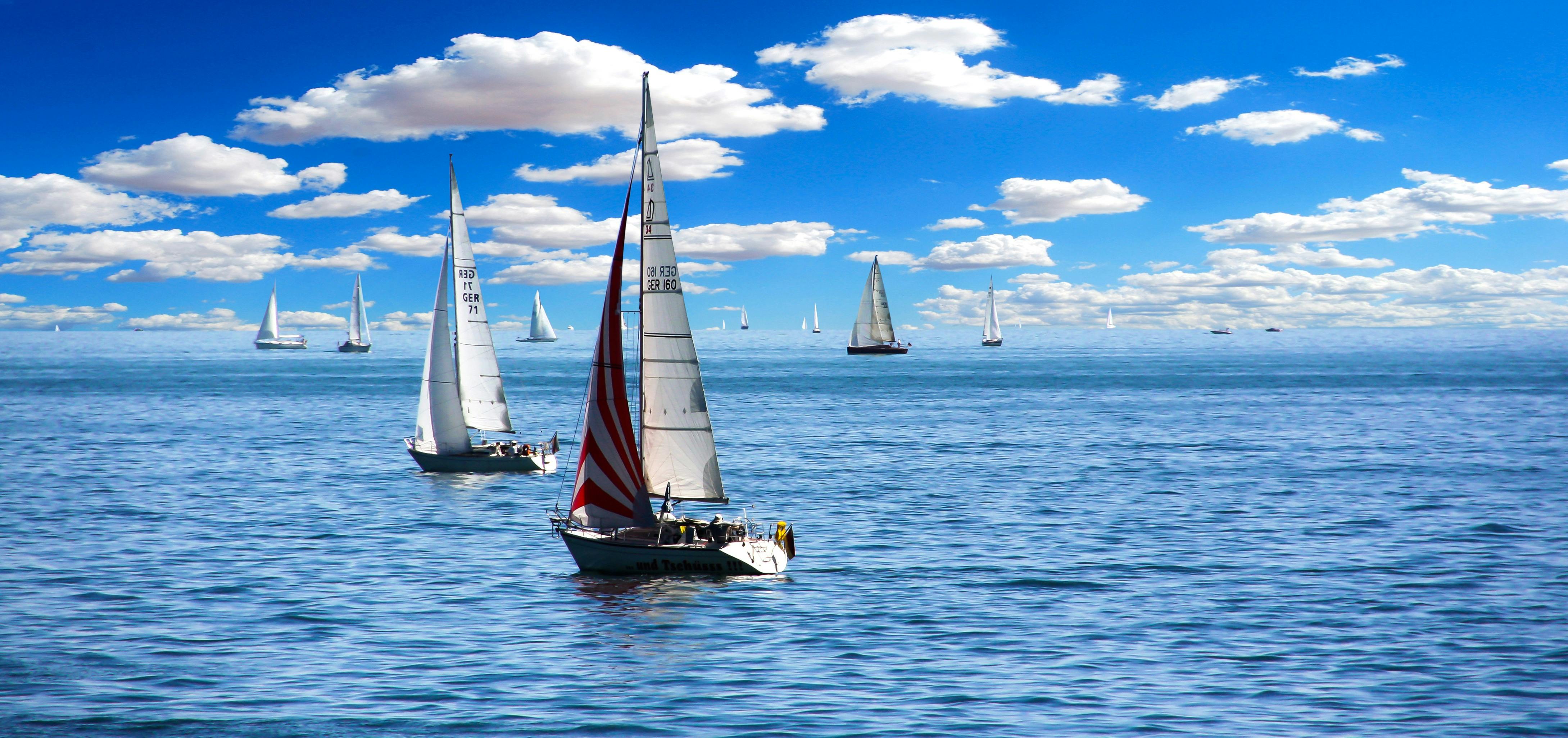 4358x2053 White Sailboat on Body of Water Under White Sky during Daytime · Free