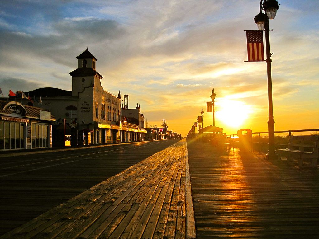 1024x768 Sunrise in Ocean City, NJ. Sunrise over an empty boardwalk