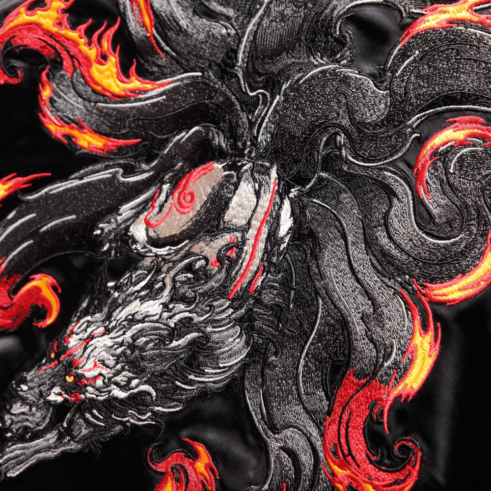 1000x1000 Fiery Nine Tailed Kitsune Sukajan Jacket L / Red