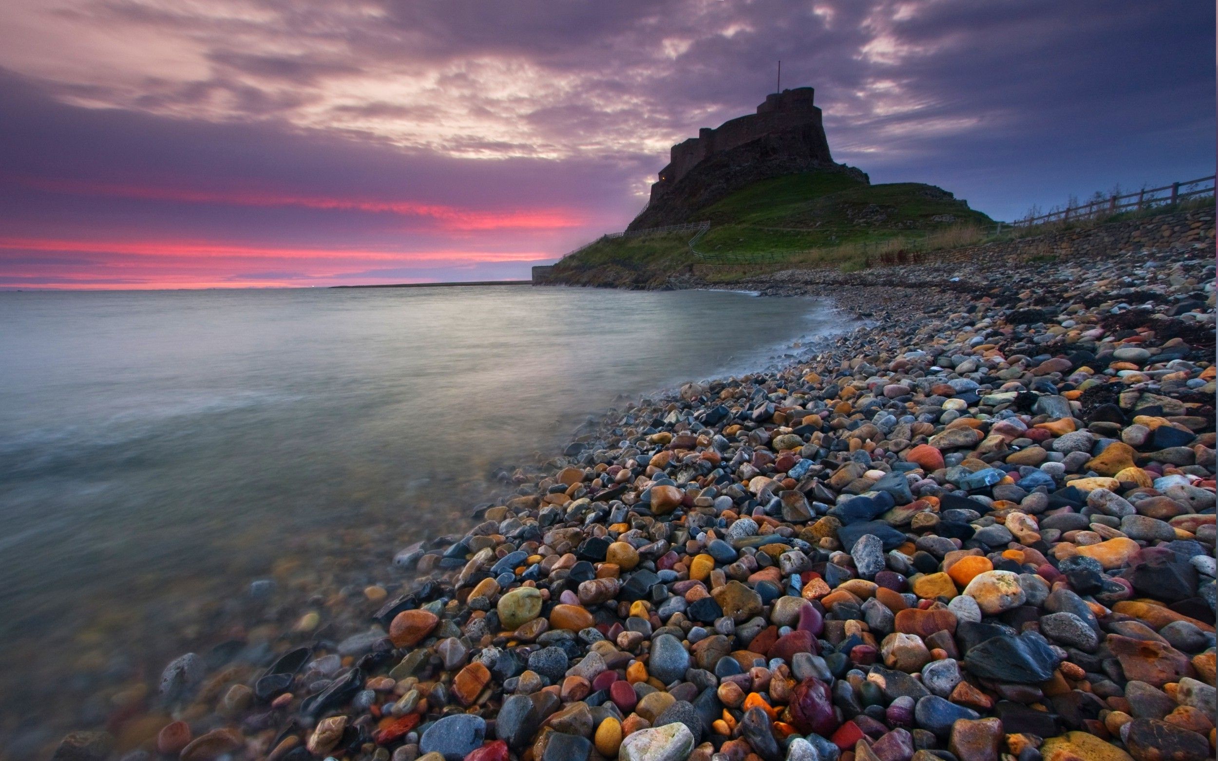 2500x1563 castle, Ancient, Beach, Stones, England, Sea, Sunset, Nature, Landscape, Sky, Clouds, History Wallpaper HD / Desktop and Mobile Background