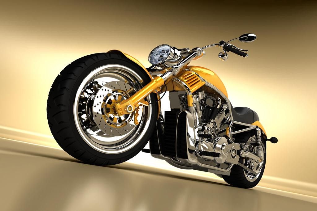 1024x683 Yellow Custom Chopper Motorcycle Photo Print Stretched Canvas Wall Art 24x16 inch