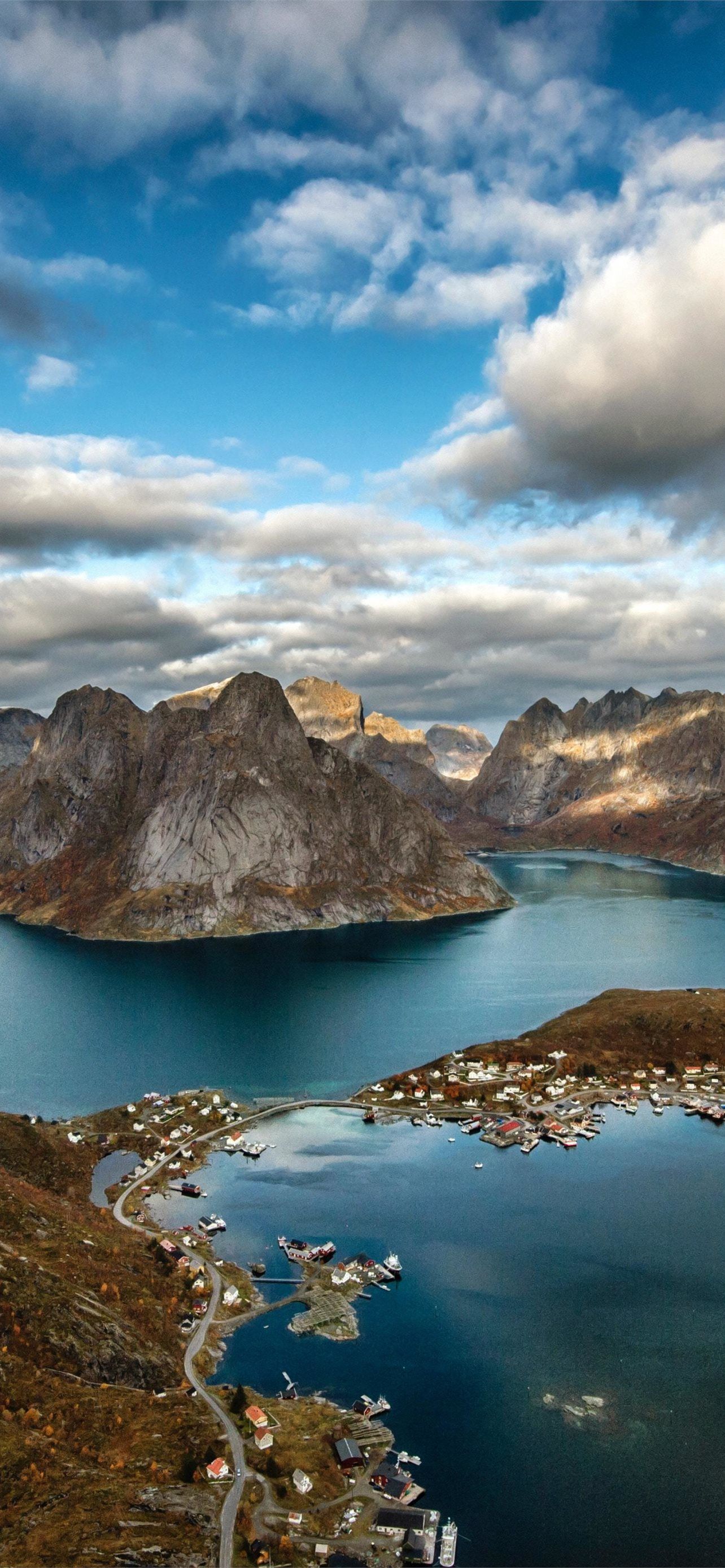 1284x2778 coastal town aerial view mountains bay lg v30 lg g. iPhone Wallpaper Free Download