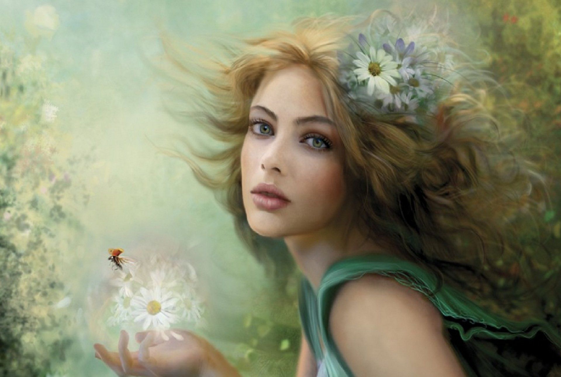 1920x1290 Enchanting Floral Fantasy: HD Wallpaper of a Woman