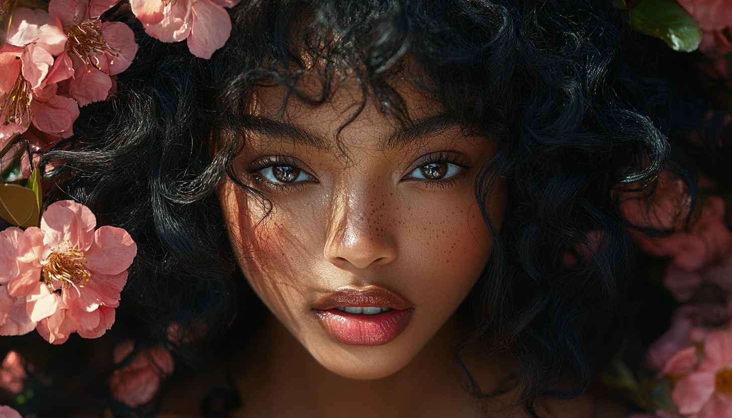 1456x832 Beautiful Girl Portrait Wallpaper, Floral, Brown Eyes, Freckles
