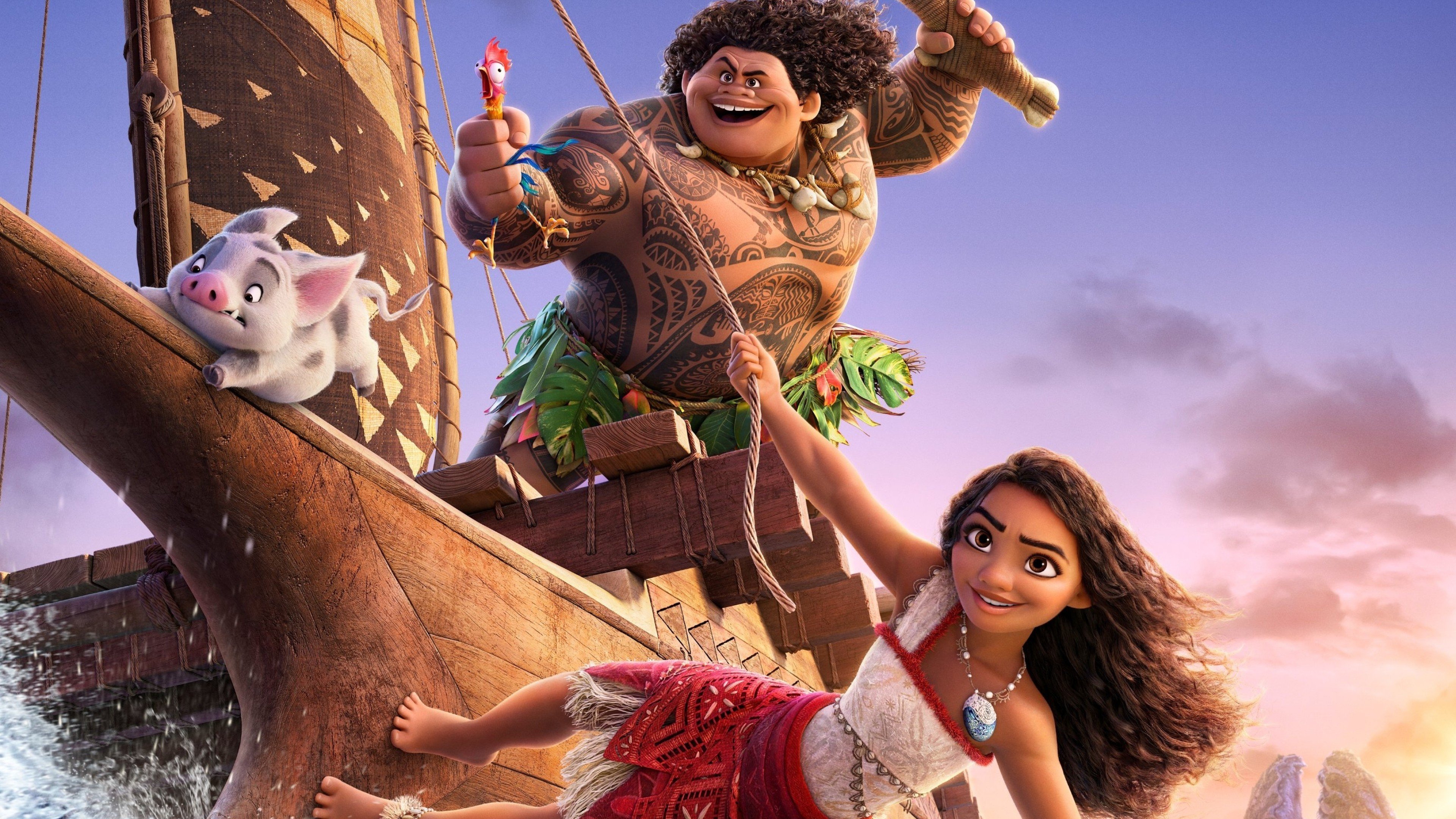 3840x2160 Moana Maui Heihei Chief Tui Sina 4K HD Moana 2 Wallpaper