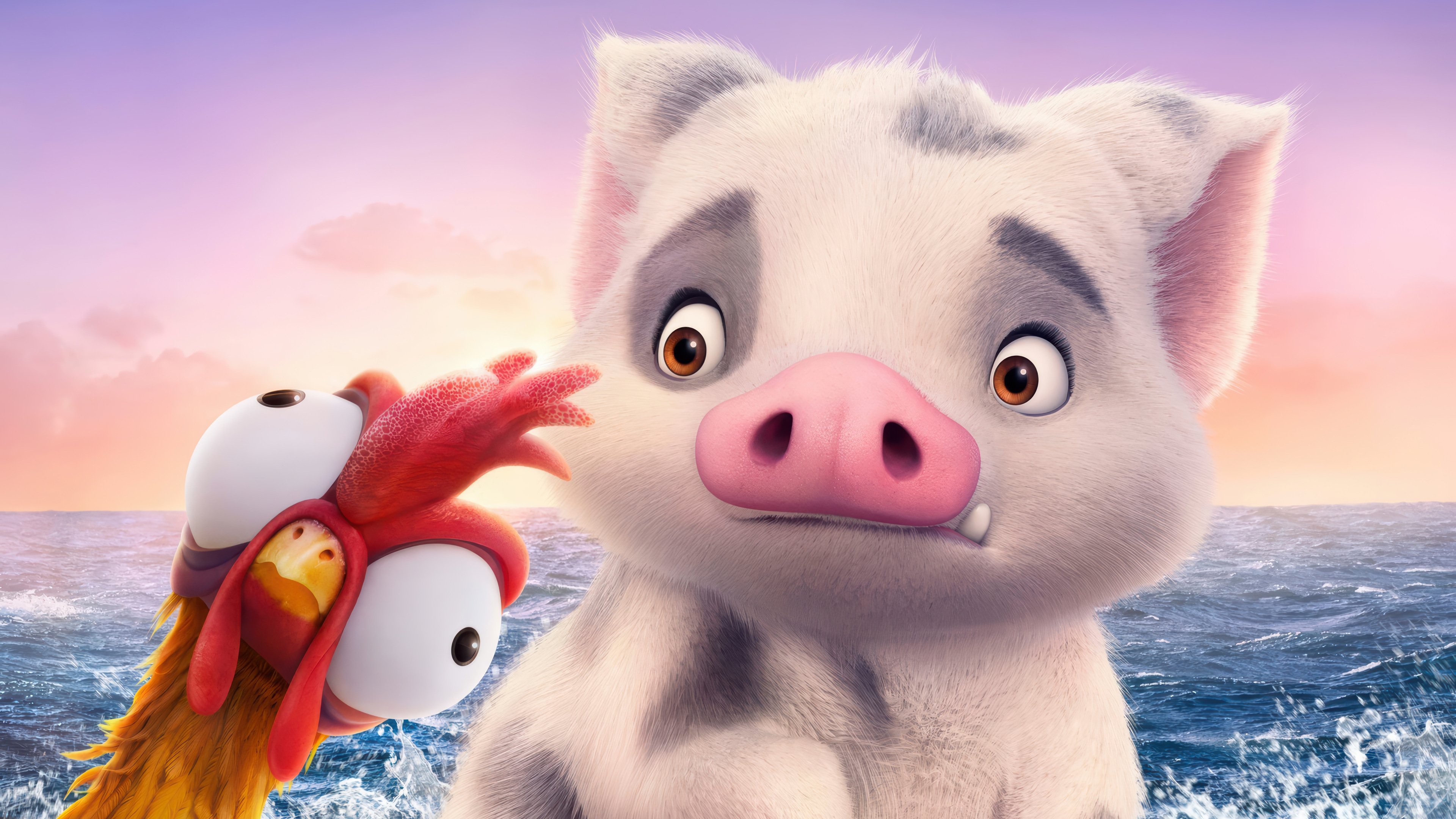 3840x2160 Moana 2 Rooster Heihei Pig Pau Poster Wallpaper 4K HD PC b