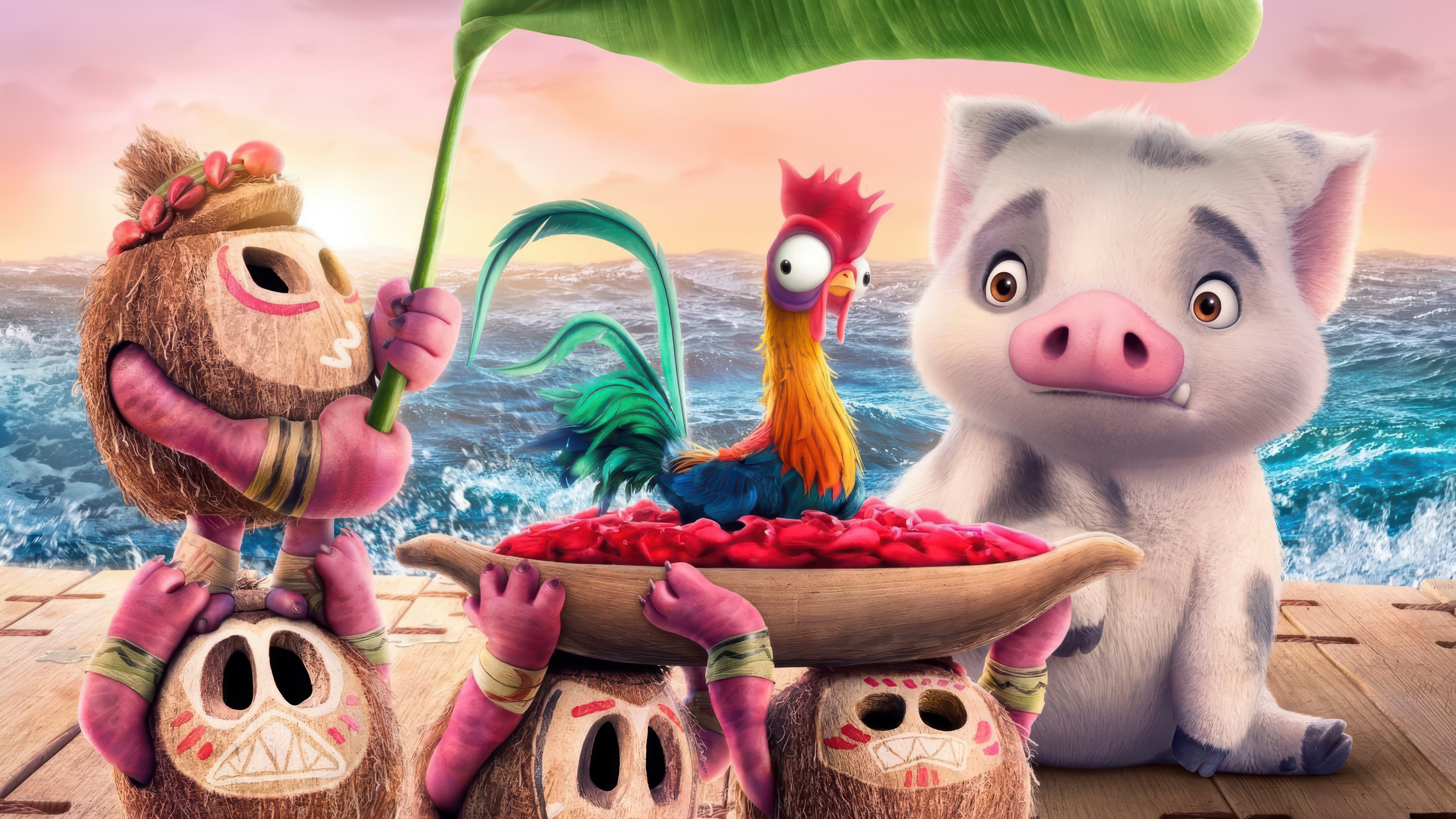 3840x2160 Moana 2 Rooster Heihei Pig Pau Poster 4K Wallpaper iPhone HD Phone b