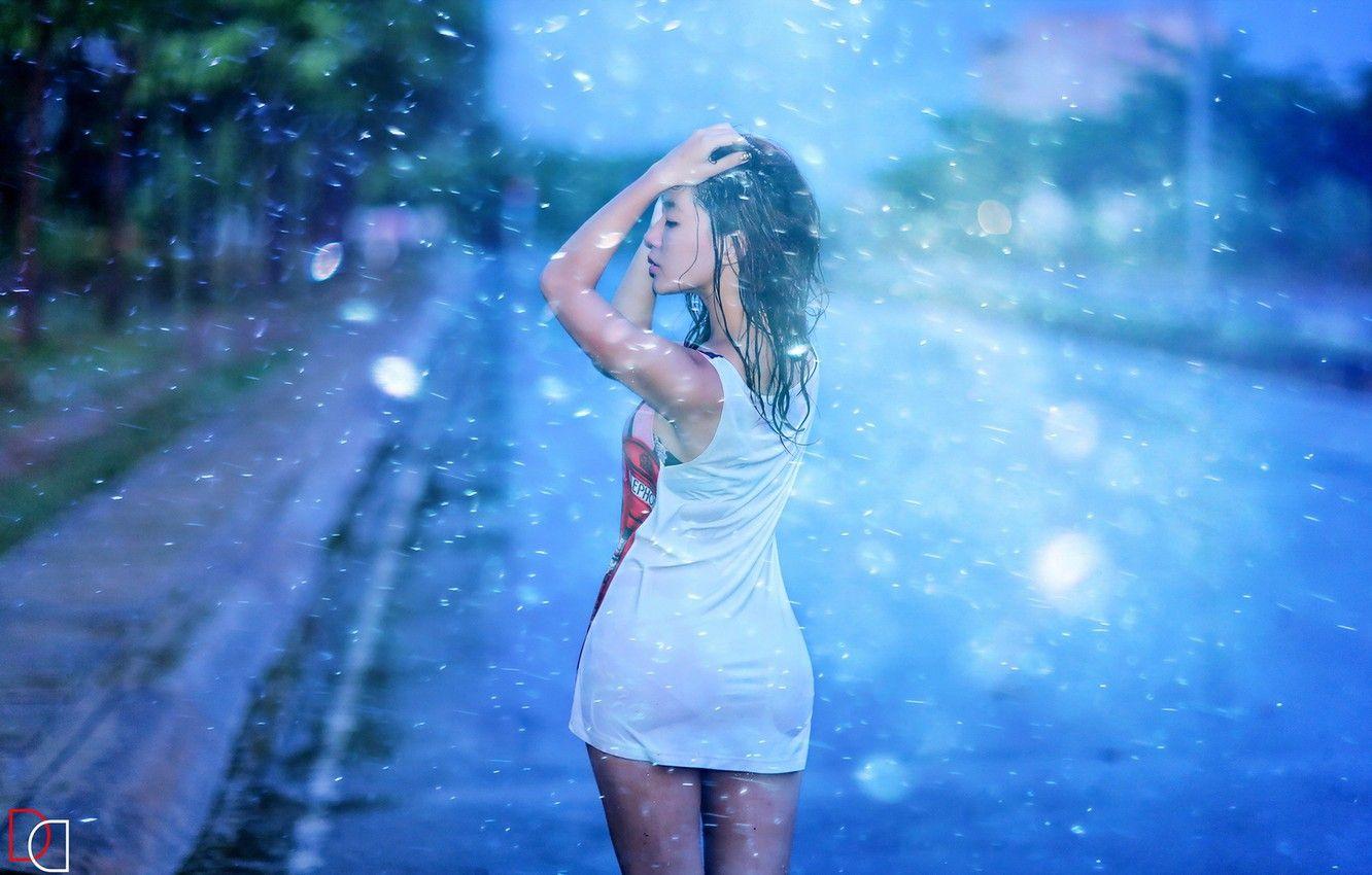 1332x850 Free download Wallpaper girl rain mood street Asian image