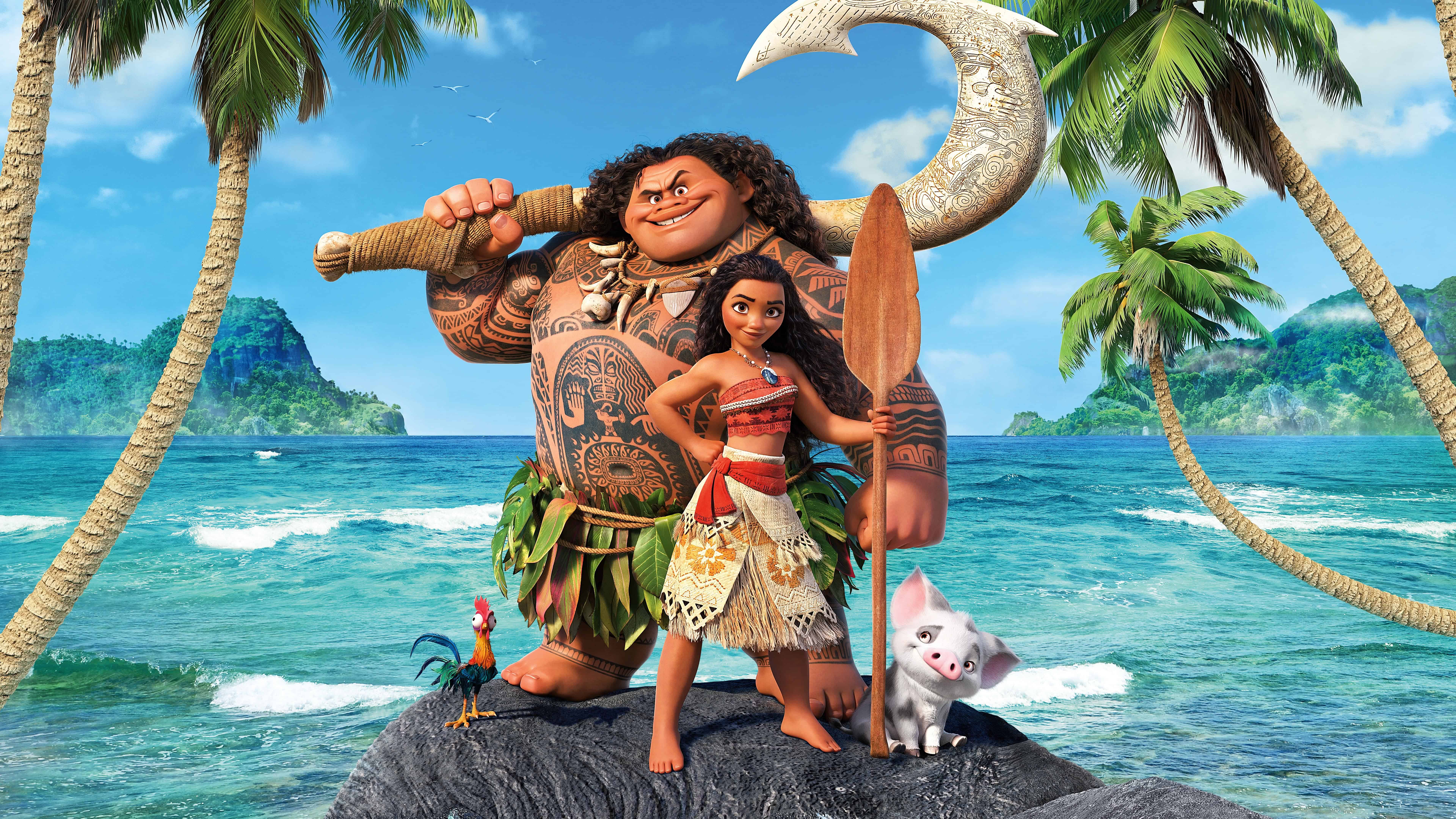 7680x4320 Moana Maui And Hei Hei UHD 8K Wallpaper