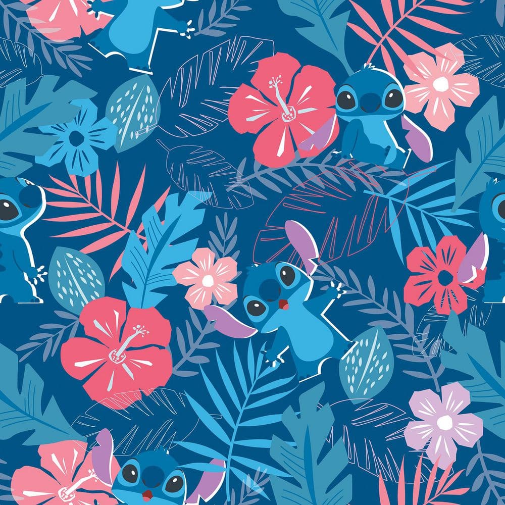 1000x1000 RoomMates Blue Disney Stitch Tropical Flowers Peel and Stick Wallpaper Roll RMWS1265 Home Depot