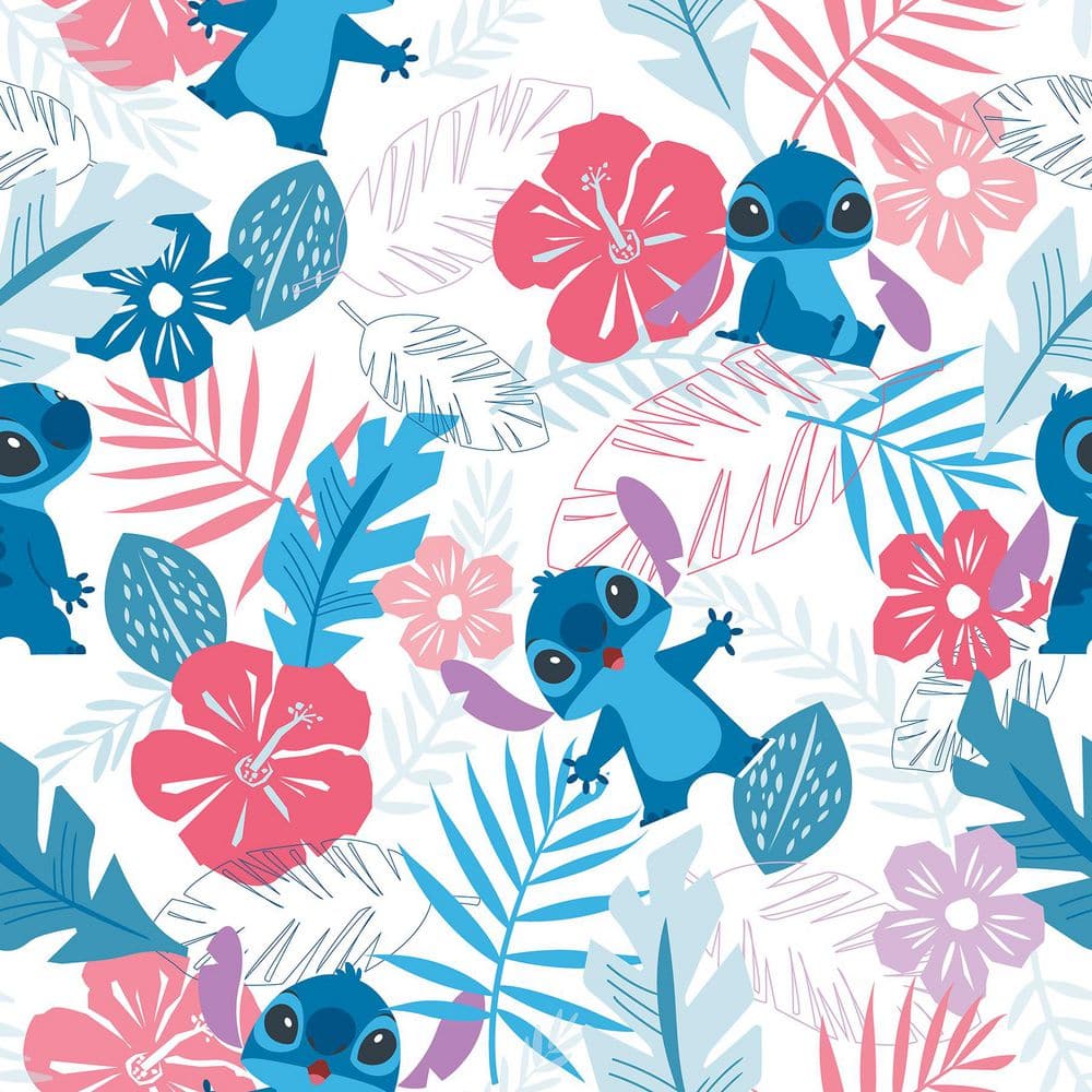 1000x1000 RoomMates Blue Disney Stitch Tropical Flowers Pink Peel and Stick Wallpaper Roll RMWS1266 Home Depot