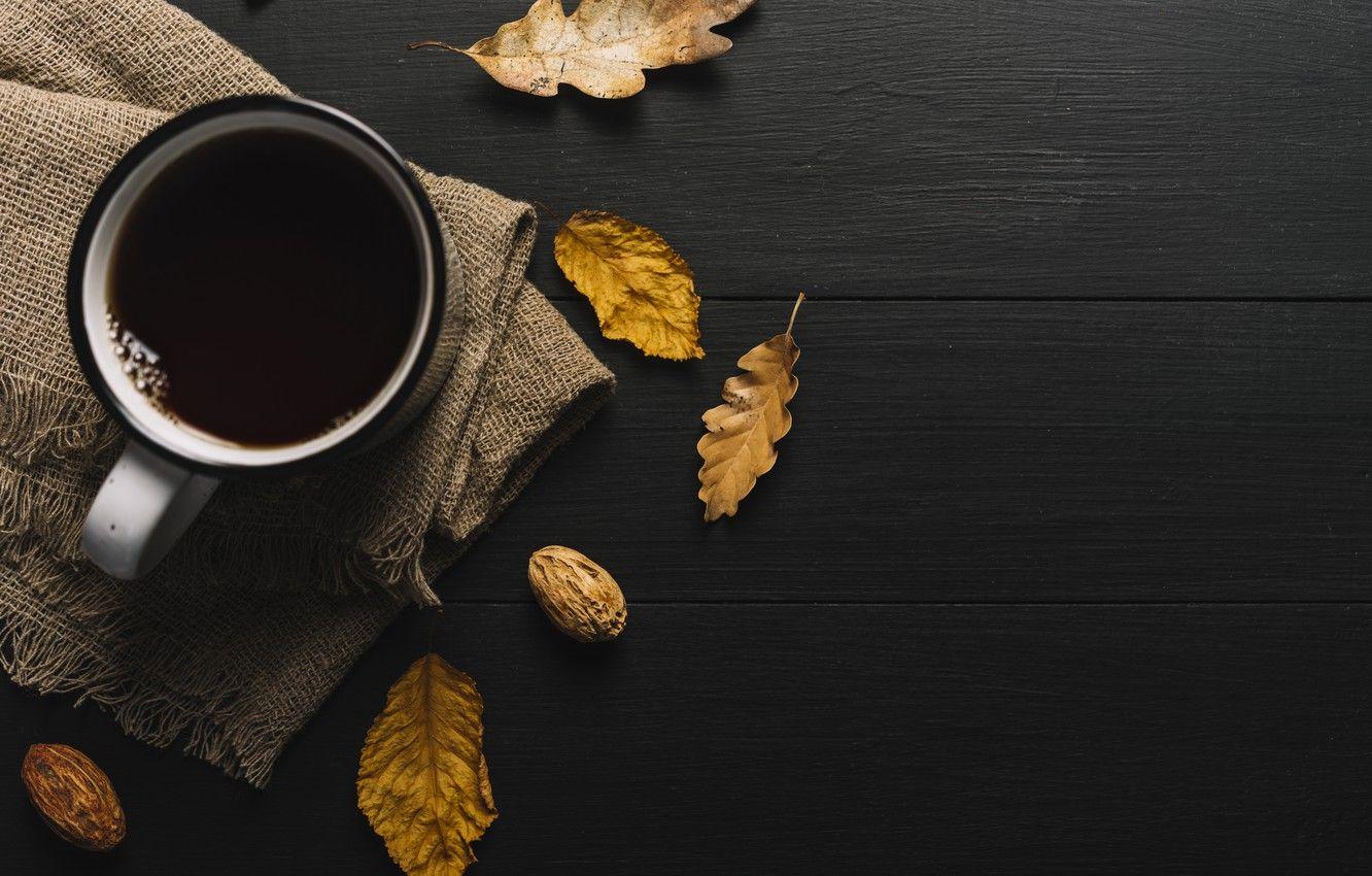 1332x850 Wallpaper autumn, leaves, background, tree, coffee, colorful, mug