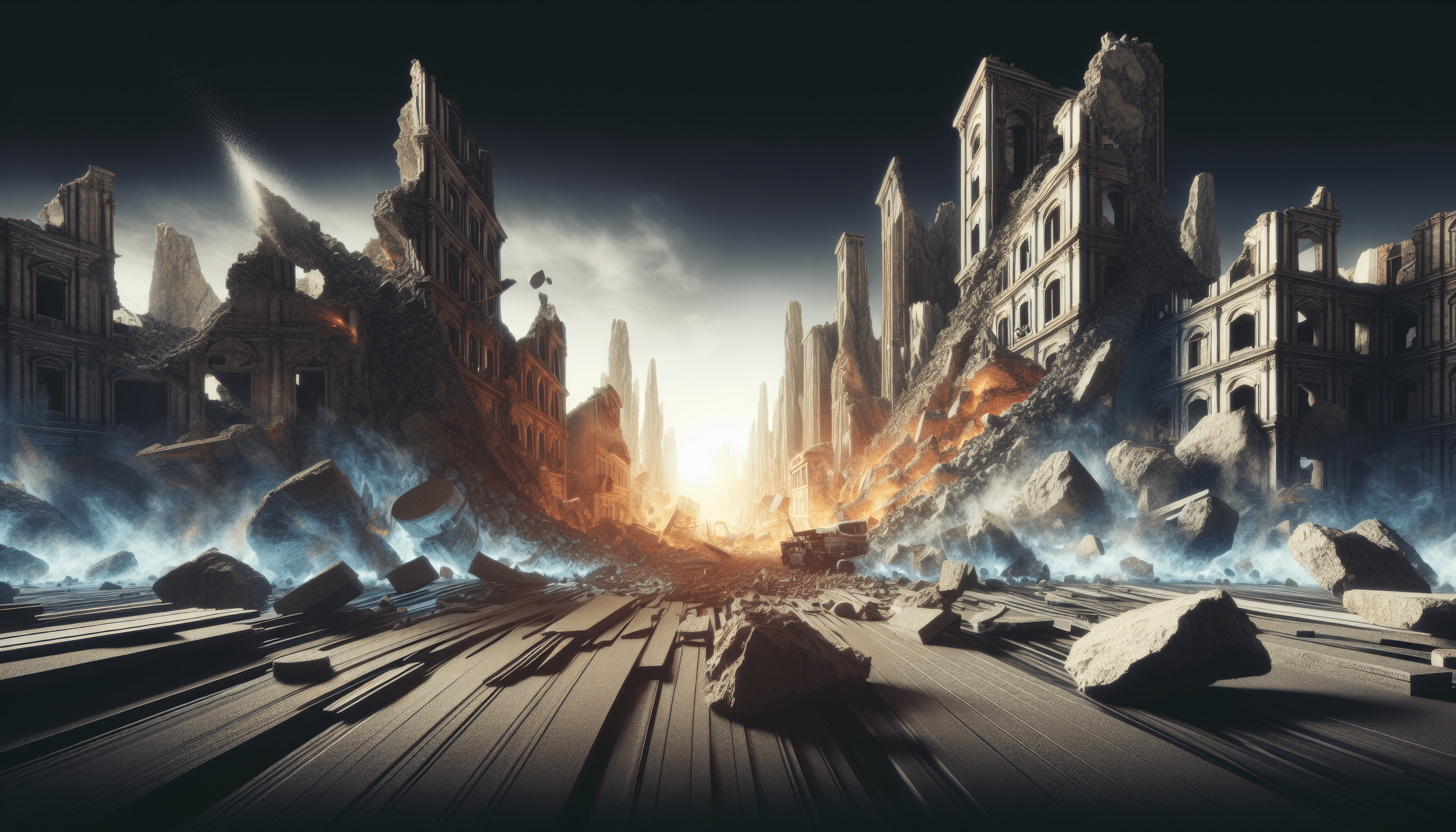 4588x2621 Cataclysmic Earthquake Fantasy Art HD Wallpaper