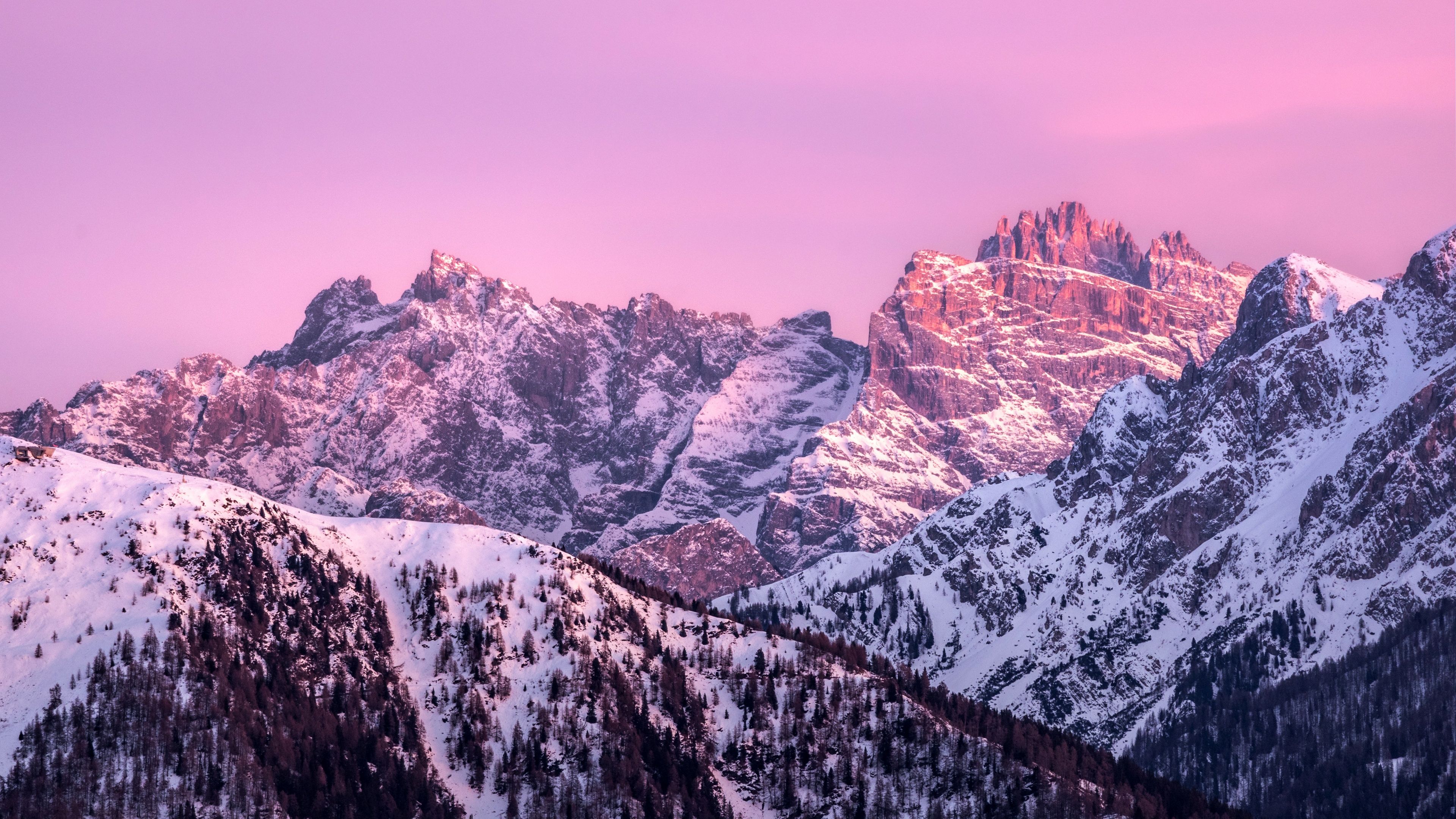 3840x2160 Mountain range Wallpaper 4K, Italy, Pink sky, Winter, Sunrise