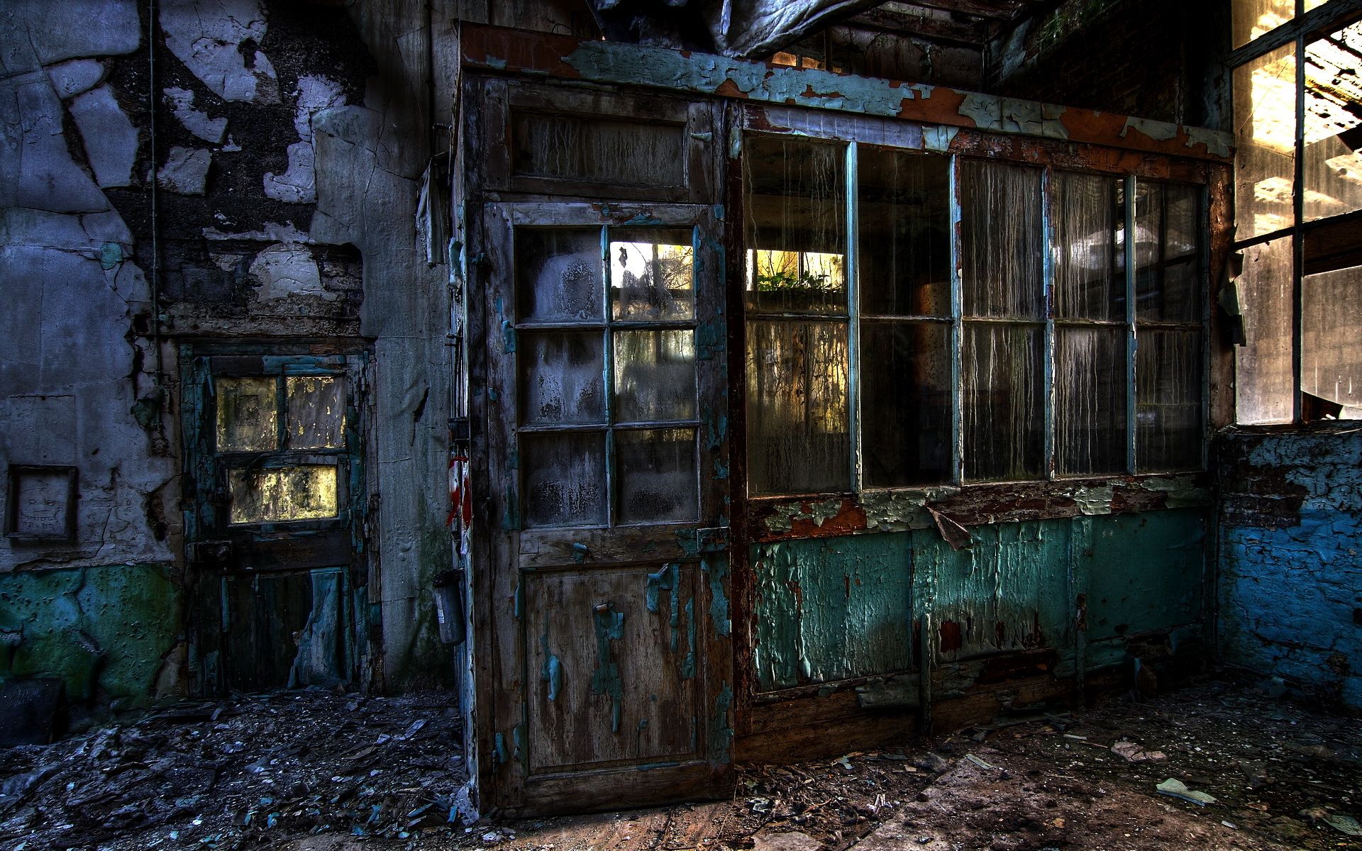 1920x1200 Wallpaper dirt, glass, window, abandoned buildings for mobile and desktop, section интерьер, resolution 1920x1200