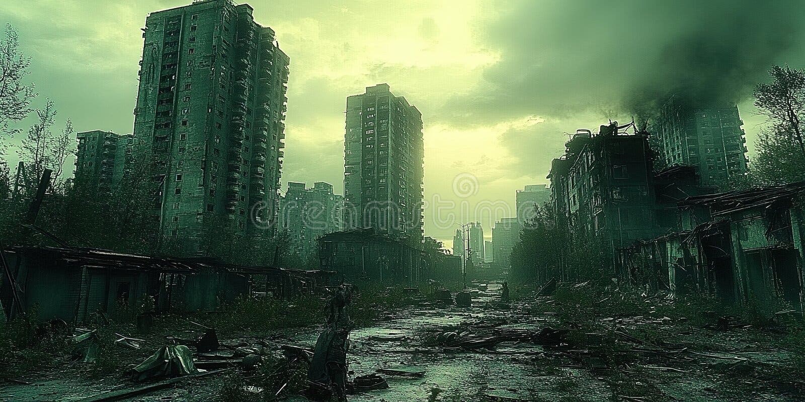 1600x800 Urban Decay Post Apocalyptic Cityscape Twilight Abandoned Buildings Eerie Atmosphere & Royalty Free From Dreamstime