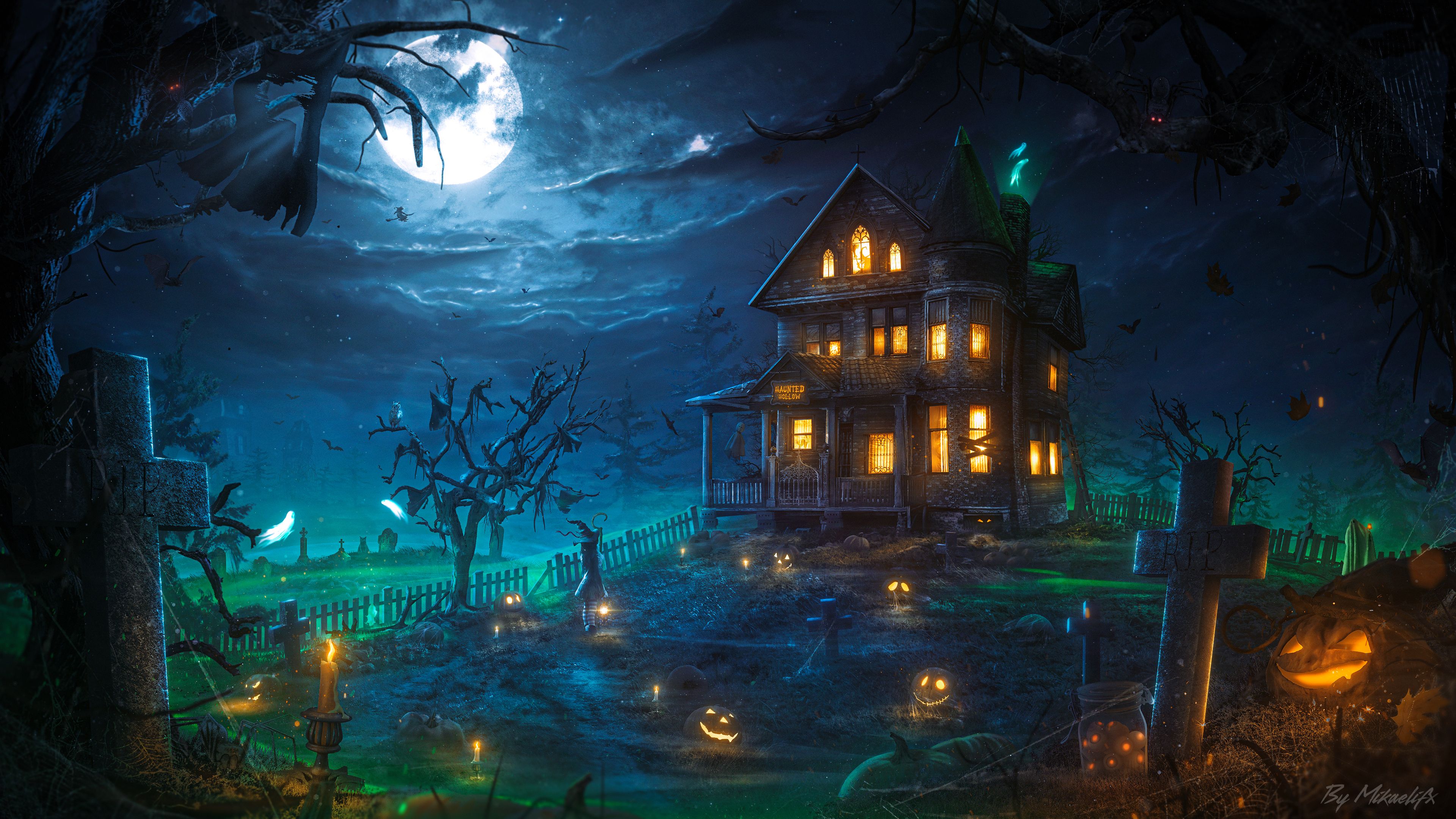 3840x2160 Haunted Wallpaper 4K, Halloween house, Mansion
