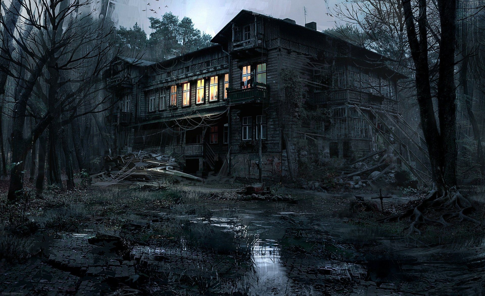 1920x1175 Haunted House HD Wallpaper: A Dark Halloween Escape