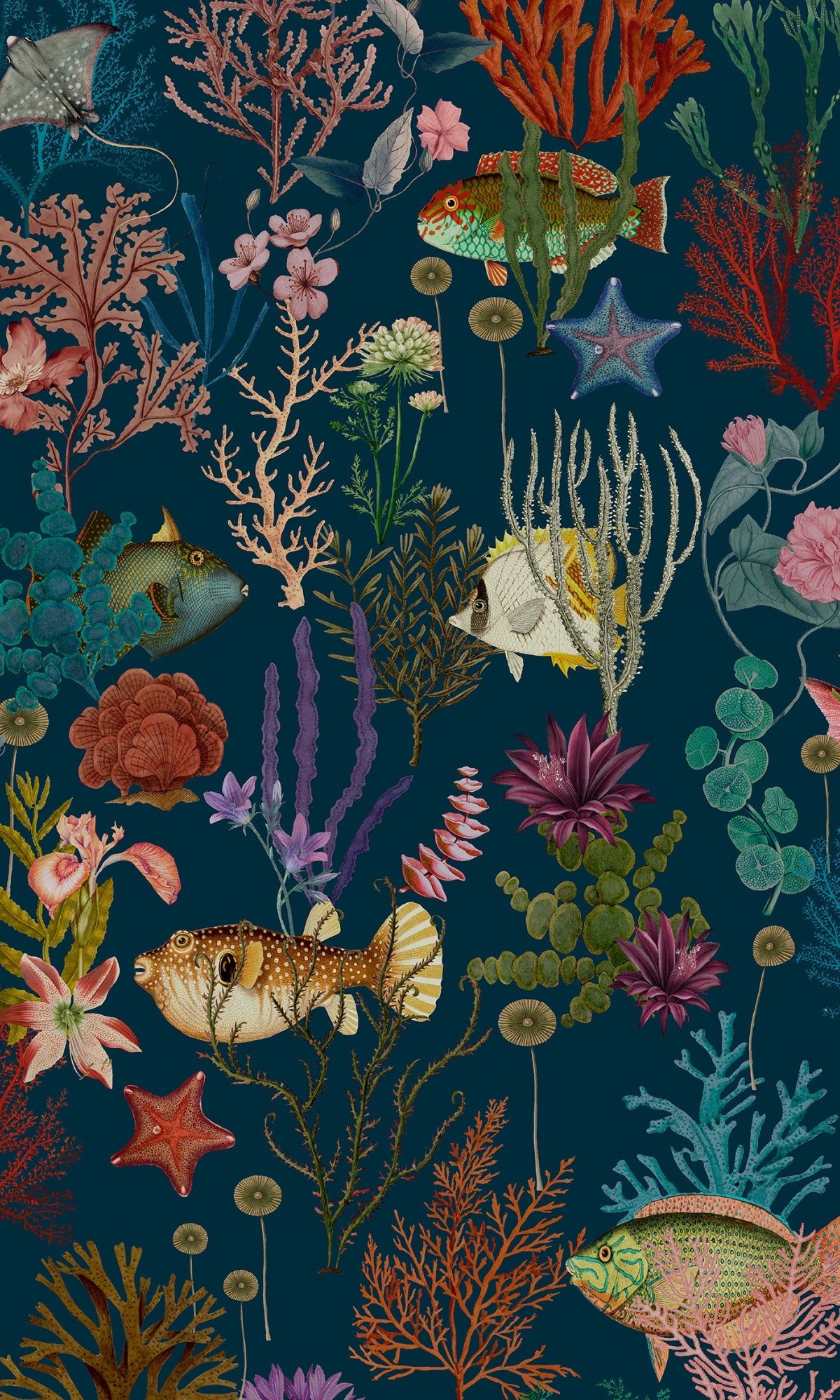 1200x2000 Navy Ocean with Fishes and Corals Wallpaper RM9015
