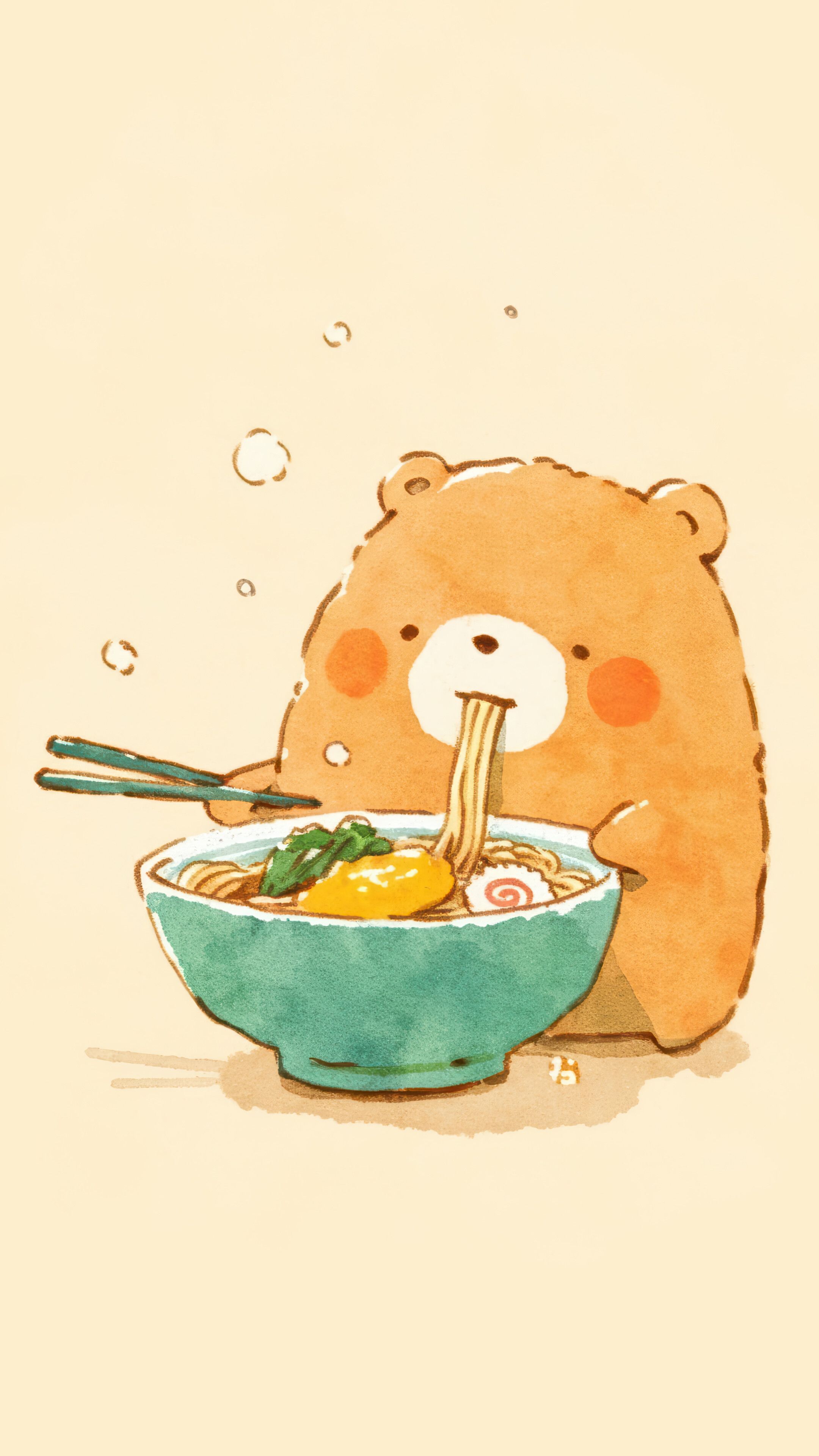 2160x3840 Bear Chibi Eating Ramen Anime Art 4K Wallpaper iPhone HD Phone d