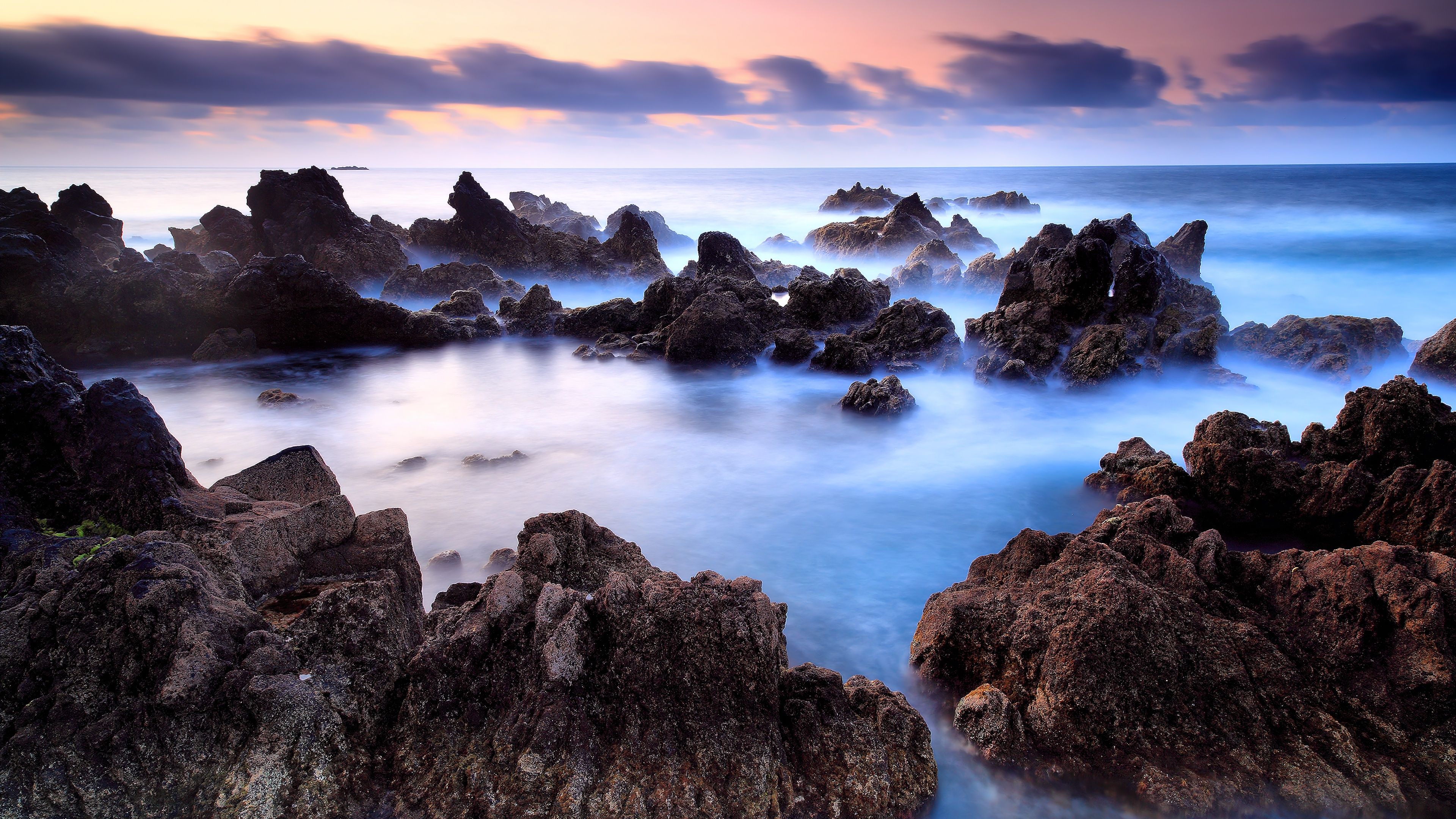 3840x2160 Rocky shore Wallpaper 4K, Seascape, Ocean, Fog
