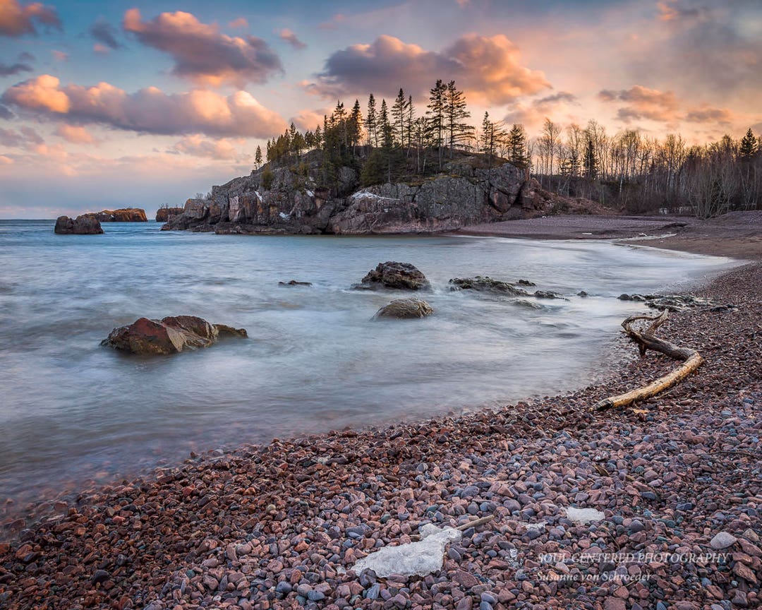 1080x864 Lake Superior Landscape, Nature Photography, Beach Cloudy Sky, North Shore Minnesota, Fine Art Print, Blue Brown Orange, Serene, Healing Art