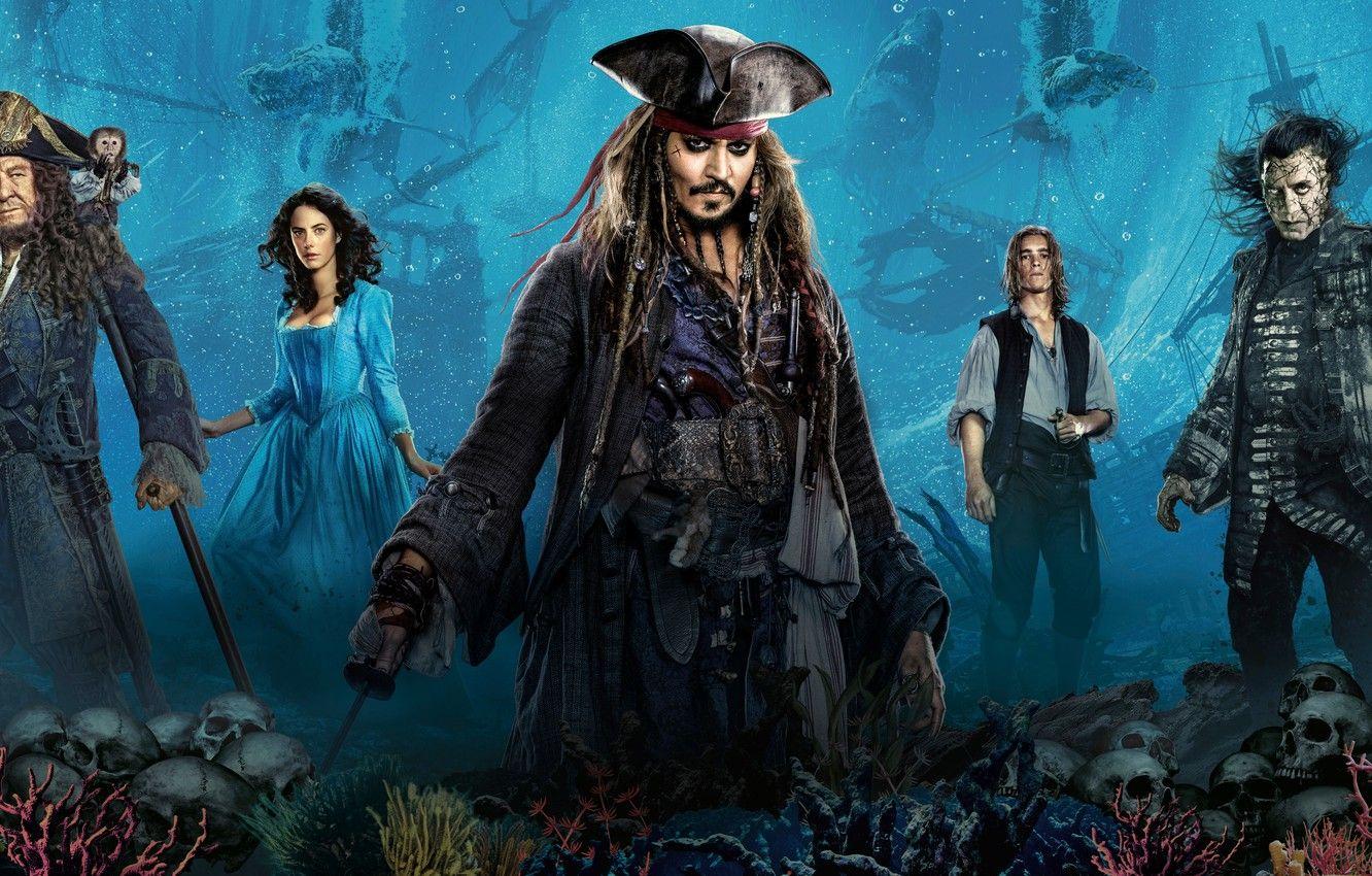 1332x850 Wallpaper sea, Johnny Depp, ships, the bottom, fantasy, monkey, skull, Johnny Depp, Pirates of the Caribbean, poster, Jack Sparrow, Javier Bardem, Javier Bardem, Geoffrey Rush, Geoffrey Rush, Kaya Scodelario image for desktop