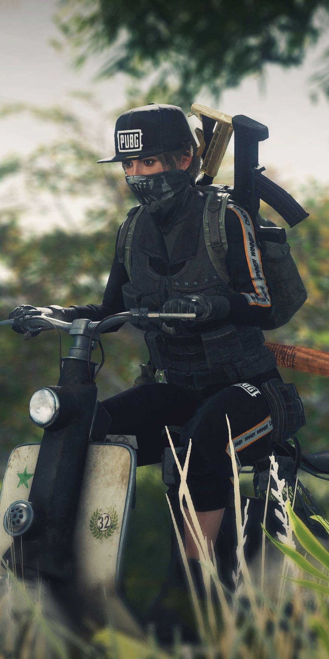 1080x2160 PUBG, video game, girl on scooter, 1080x2160 wallpaper. Wallpaper