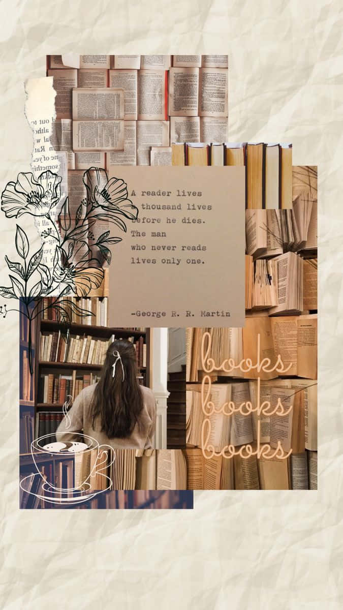675x1200 Download Book Lover Collage_ Aesthetic Reading Moment Wallpaper