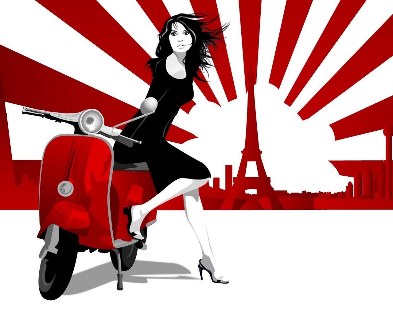 1280x1024 Download wallpaper 1280x1024 girl, scooter, paris, eiffel tower
