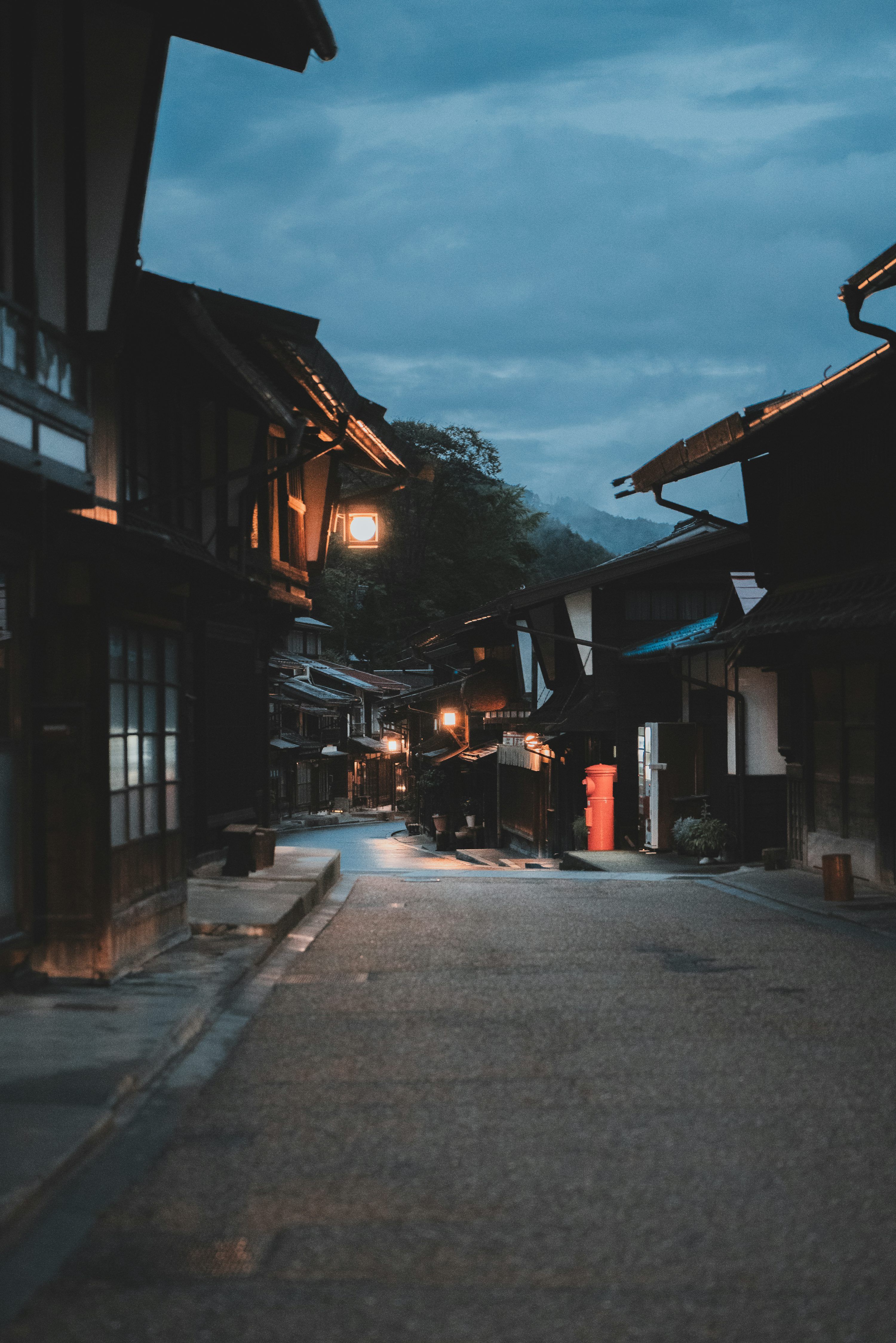 3000x4497 An empty street at night in a small town photo
