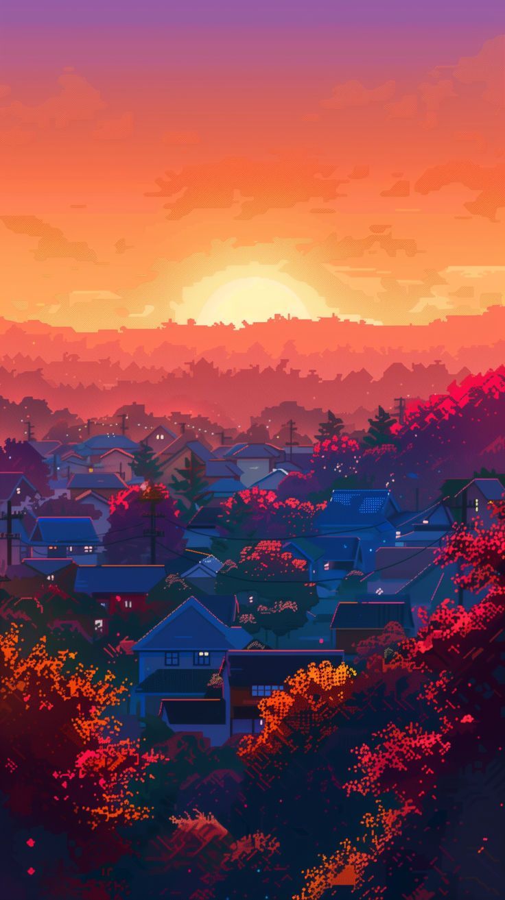 736x1313 Cozy Pixel Art Town Wallpaper 4
