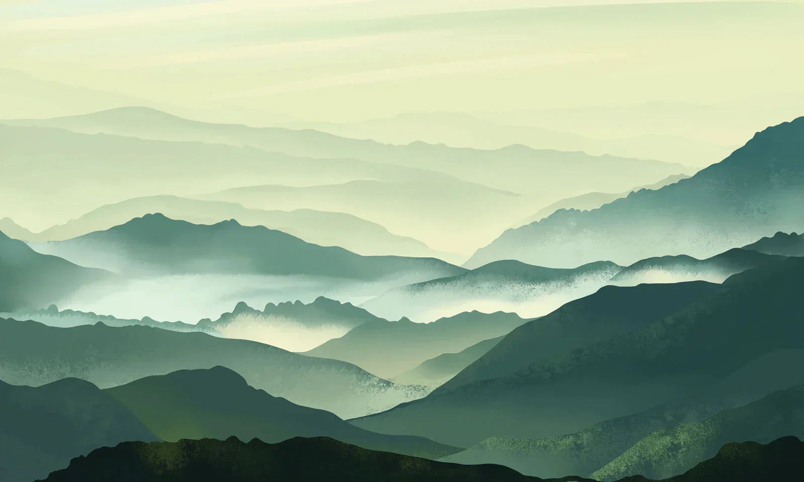 1600x960 Misty Mountain Range Landscape Wallpaper Mural