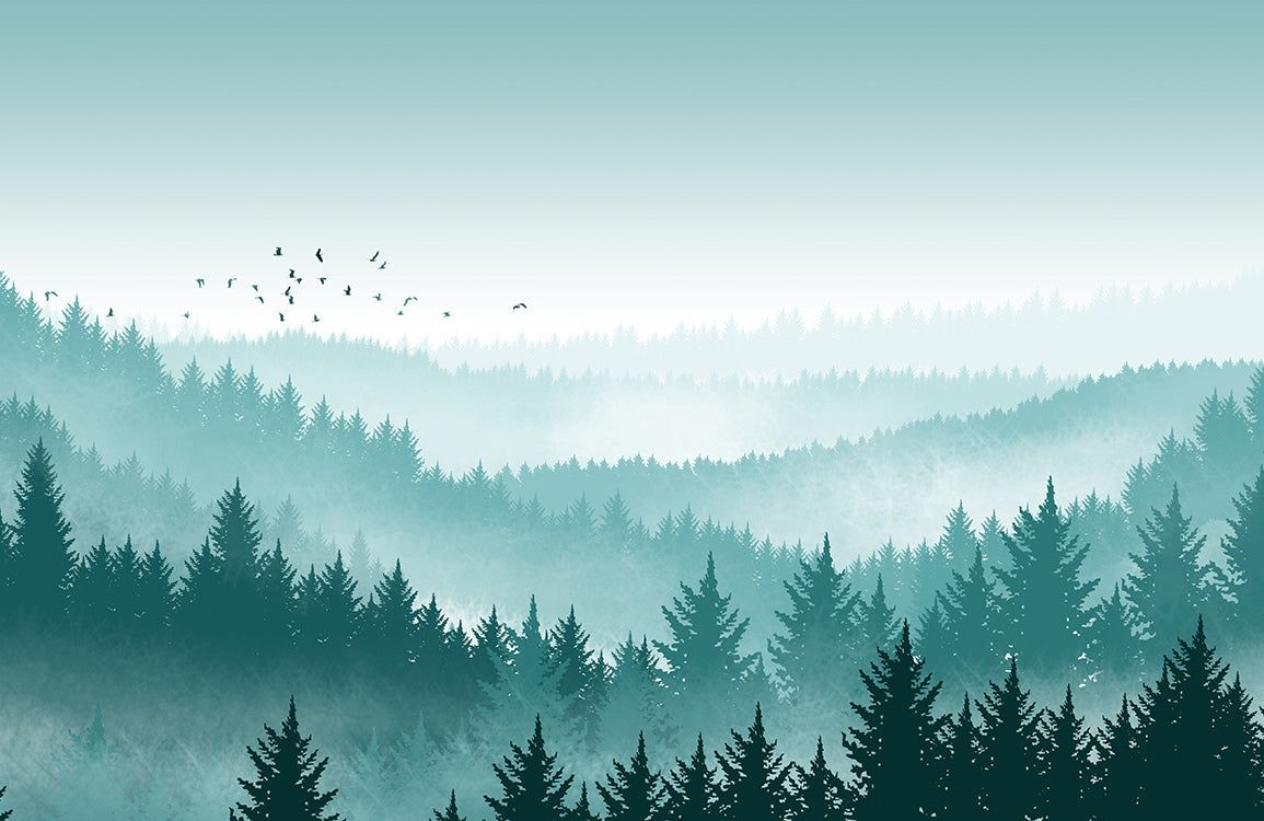 1155x750 Misty Pine Forest Landscape Wall Mural