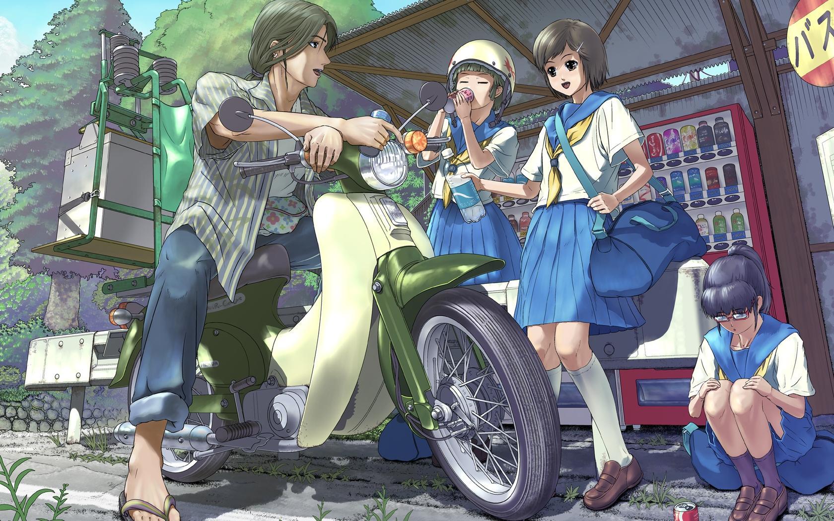 1680x1050 wallpaper boy, scooter girl, helmet HD : Widescreen : High