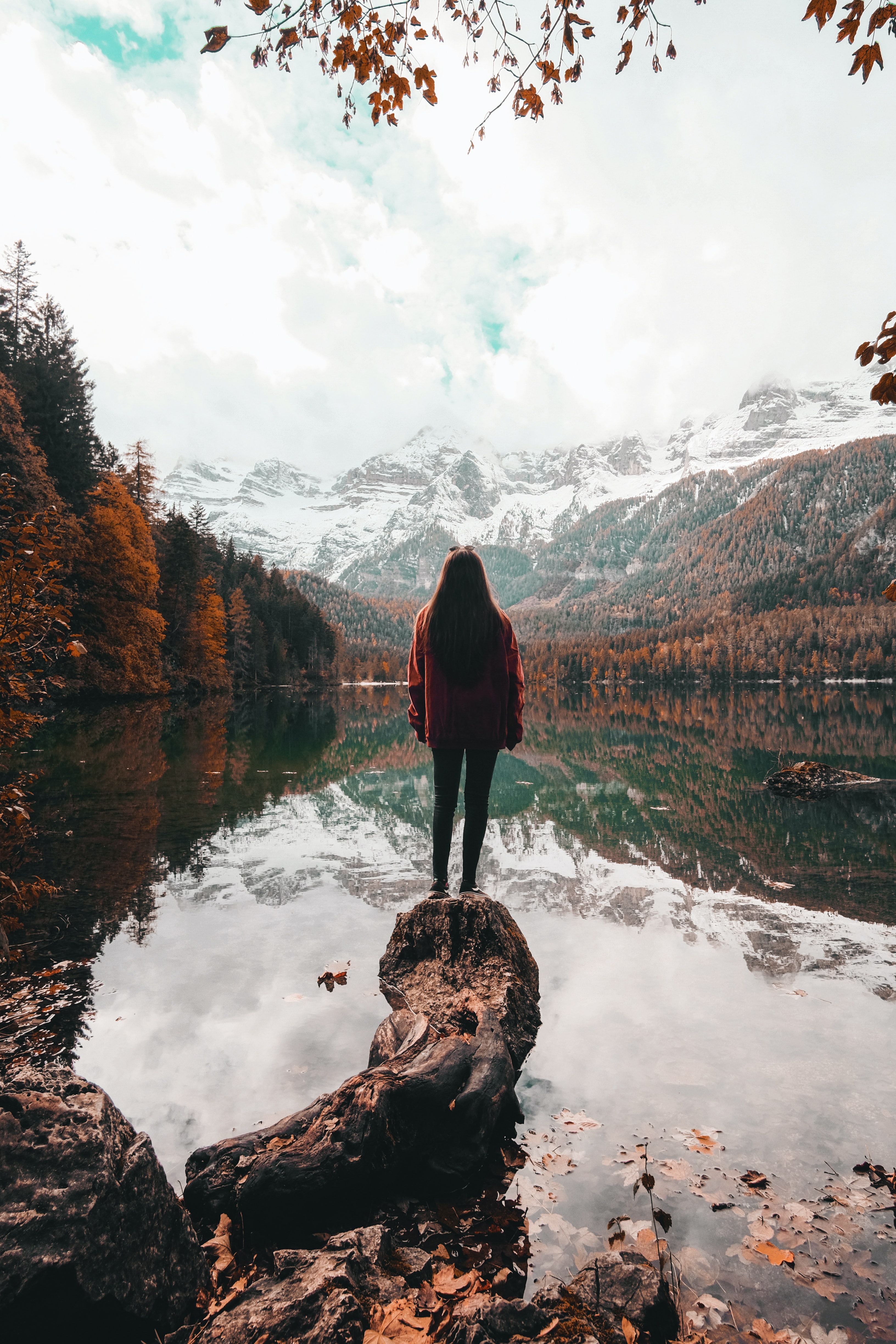 3264x4896 Download wallpaper 3264x4896 girl, alone, lake, mountains, nature HD background