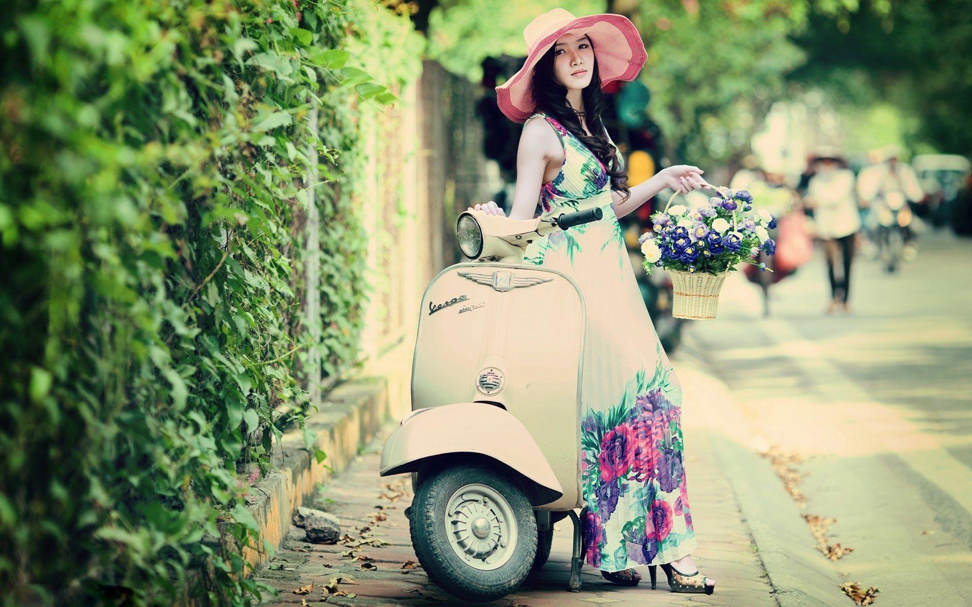 1920x1200 desktop wallpaper for asian. Vespa girl, Scooter girl