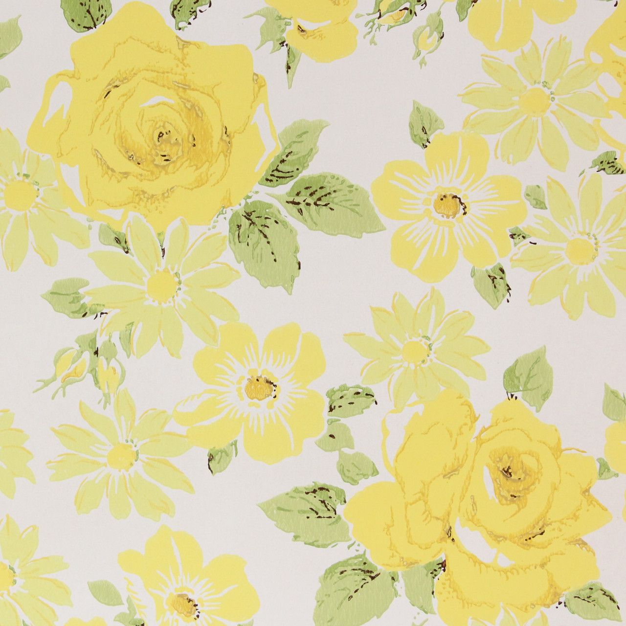 1280x1280 1960s Vintage Wallpaper Yellow Flowers on White's Vintage Wallpaper
