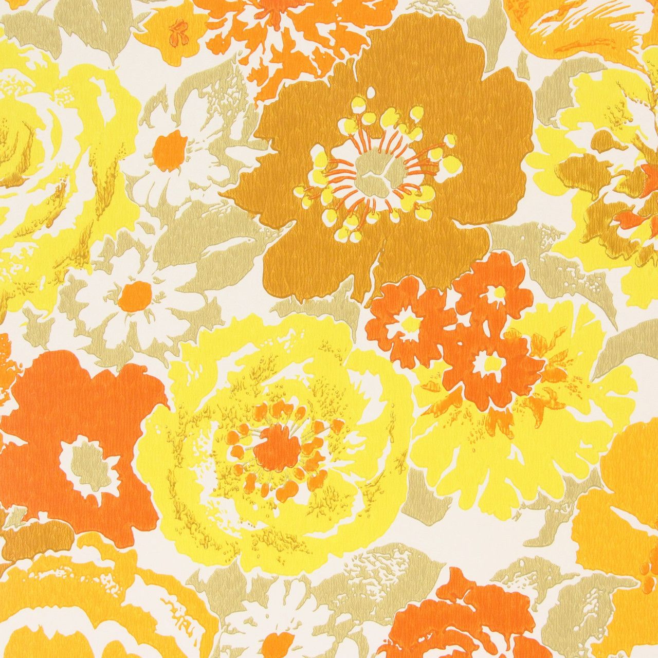 1280x1280 1970s Vintage Wallpaper Retro Brown Orange and Yellow Flowers's Vintage Wallpaper