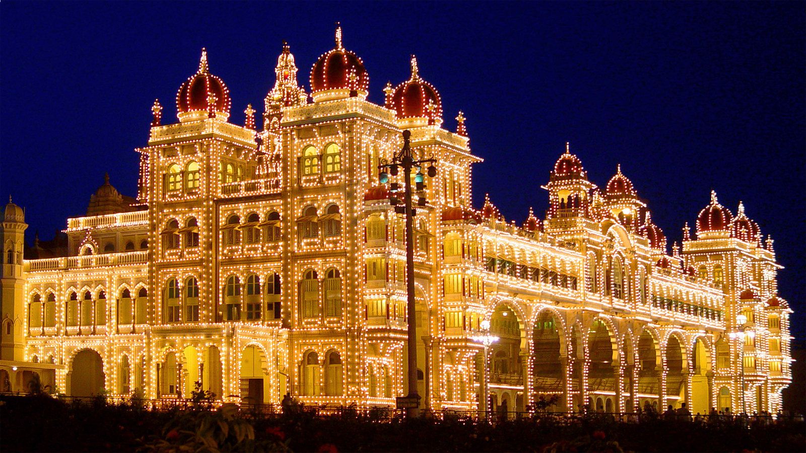 1600x900 Mysore Palace India. Blue hour in beautiful Mysore India