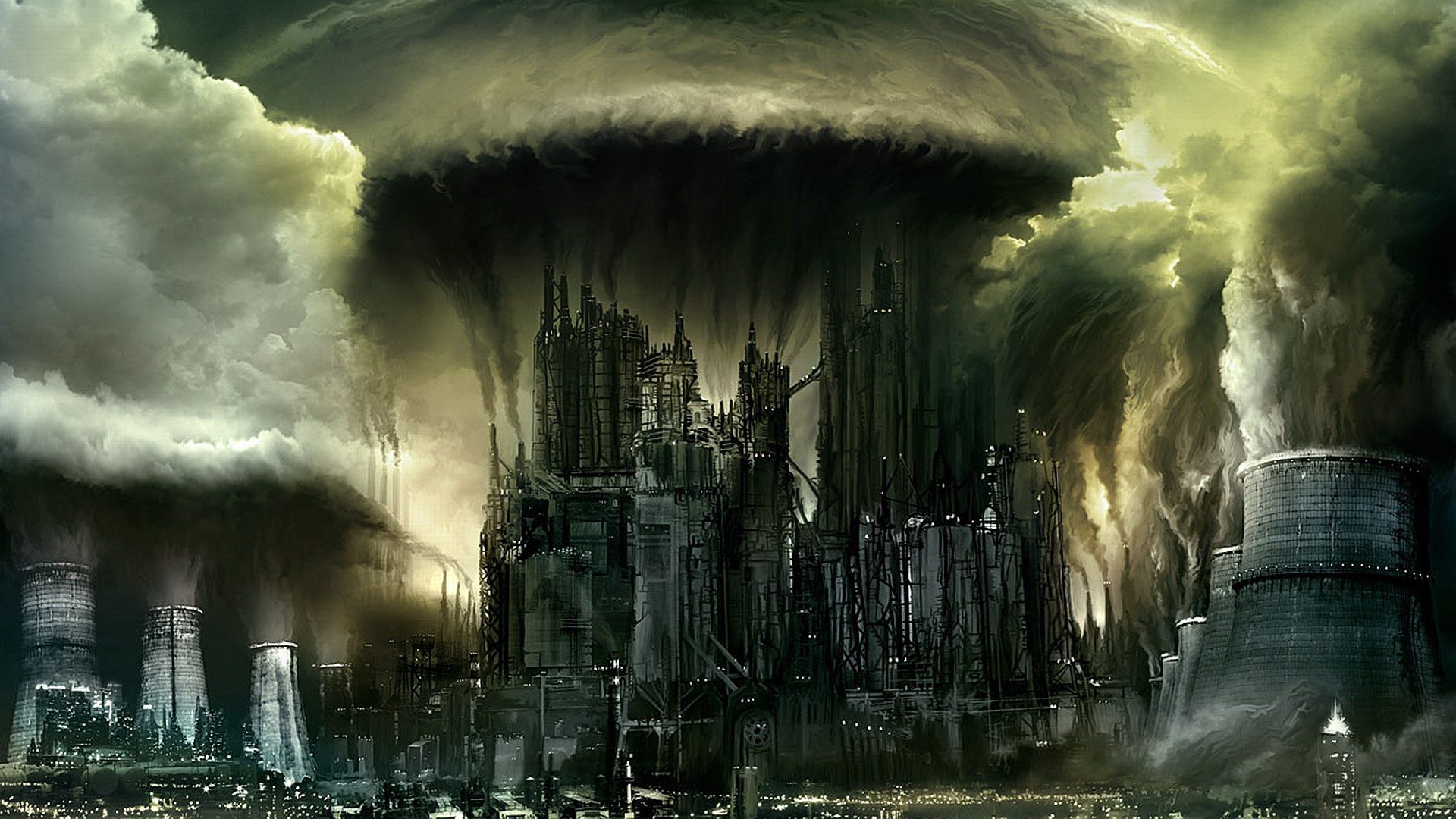 1920x1080 Futuristic Dystopia: HD Sci Fi City Skyline