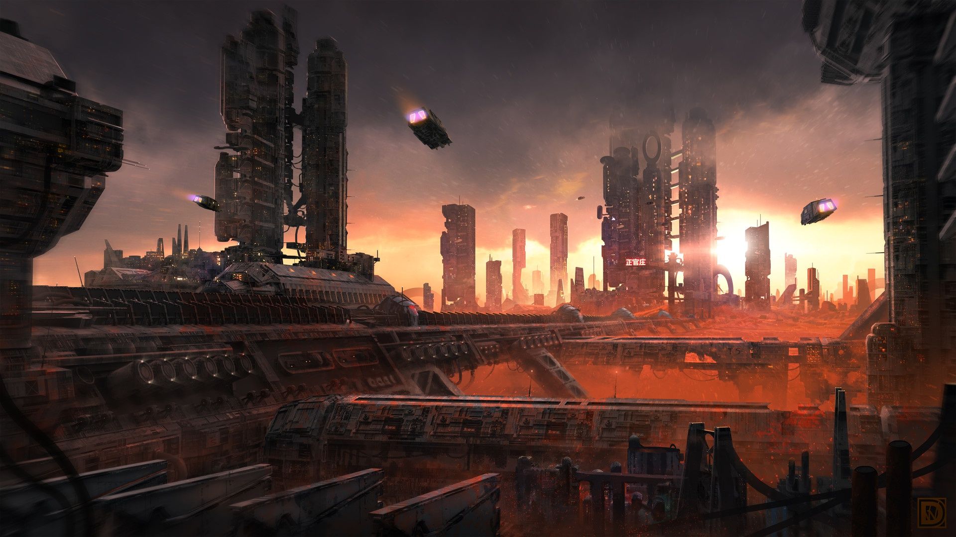 1920x1080 Wallpaper machine, city, the city, future, fiction, architecture, dystopia, Cyberpunk for mobile and desktop, section фантастика, resolution 1920x1080