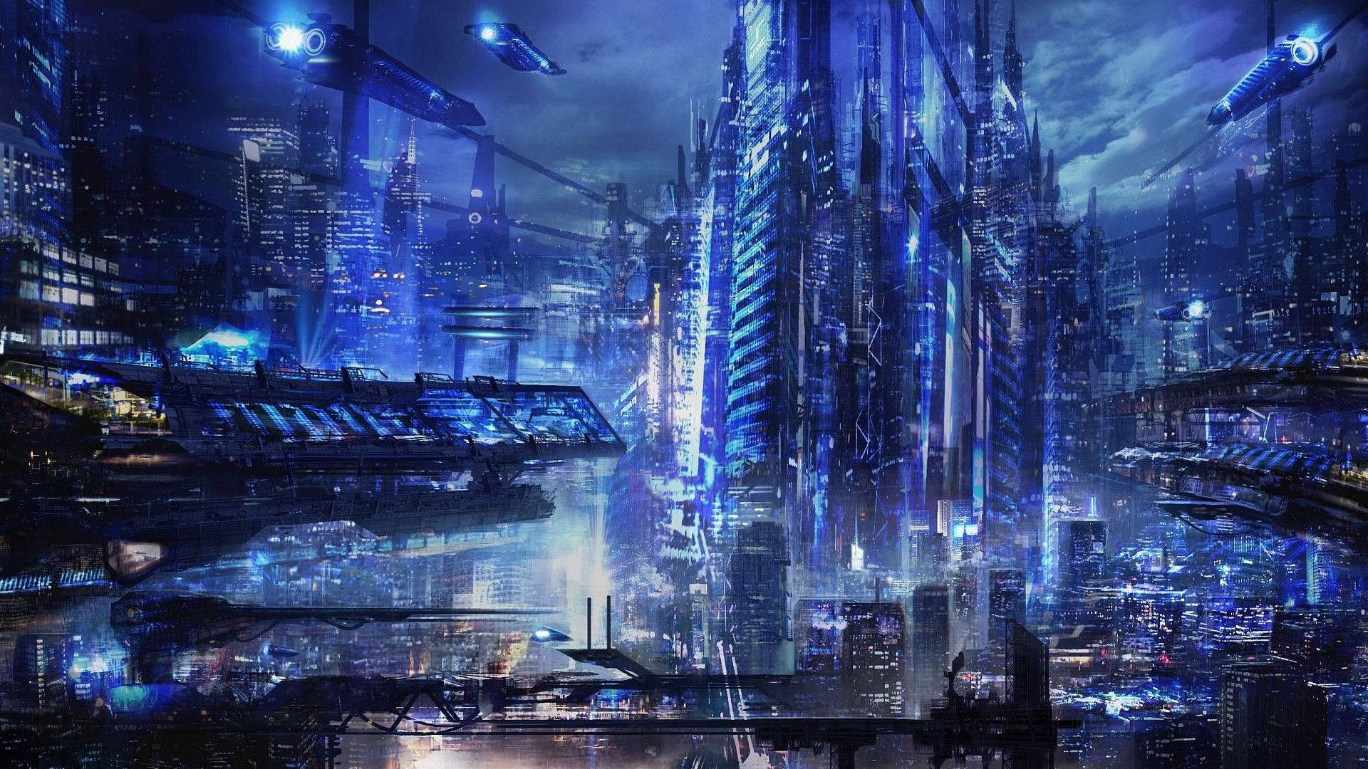 1920x1080 Download Cyberpunk 1920x1080 Blue Science Fiction City Wallpaper