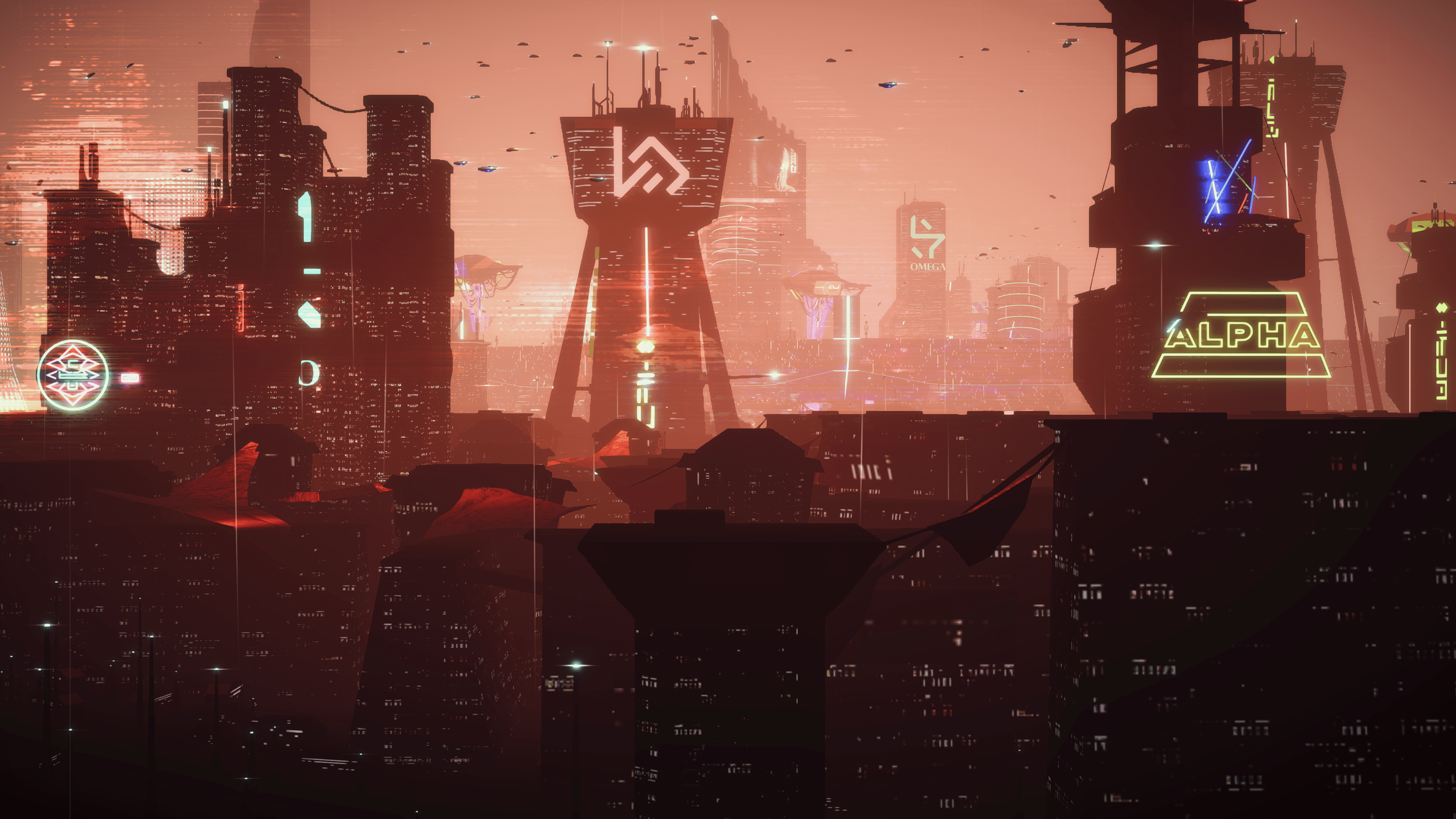 3840x2160 Futuristic cyberpunk themed city desktop wallpaper [3840x2160] picture made in the Dystopika game